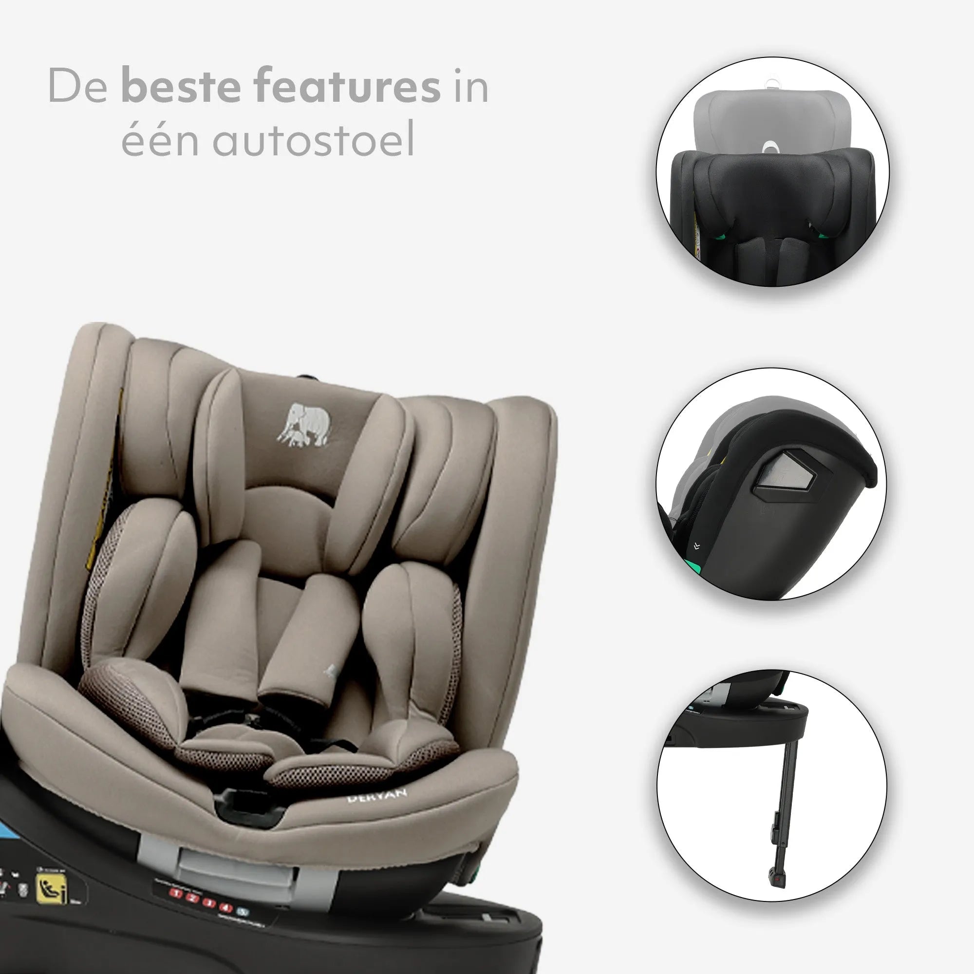 Chase Luxe i-Size/isofix 360° Steunpoot Autostoel 40-150 cm - 0-36 kg - Truffle Nougat