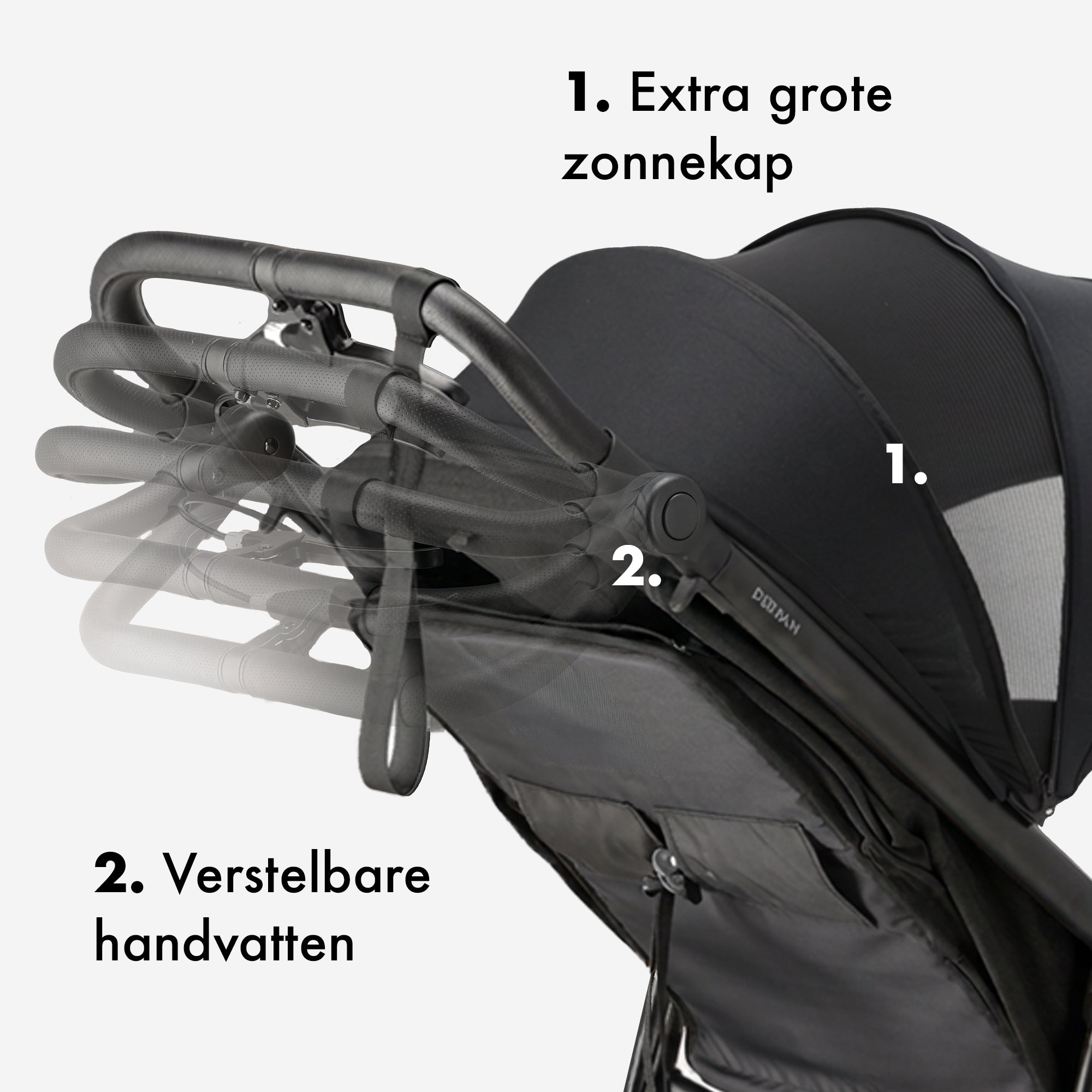 De DERYAN Bolt hardloop kinderwagen in het zwart is ontworpen voor gebruik tijdens hardlopen en wandelen met jonge kinderen. Het model heeft een vast voorwiel, een verstelbaar stuur, luchtbanden en een vijfpuntsgordel en is bedoeld voor gebruik op verharde en onverharde paden.