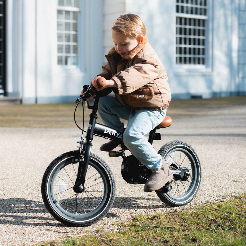 Luxe Kinderfiets 14 inch - 3 in 1 - loopfiets Zwart