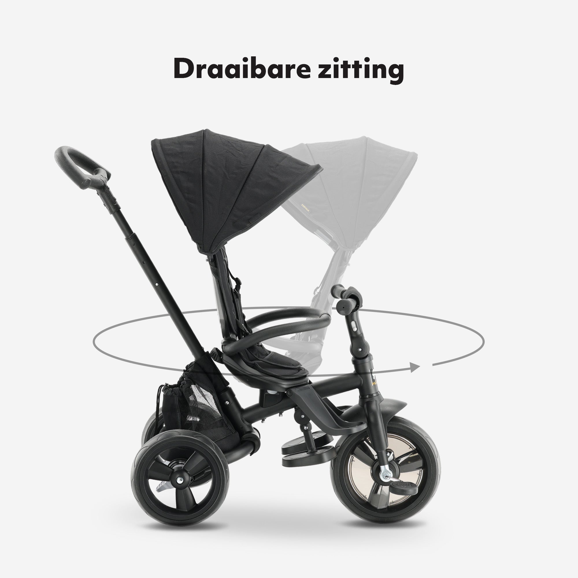 Explorer Luxe Driewieler met duwstang - Opvouwbaar met mandje zwart