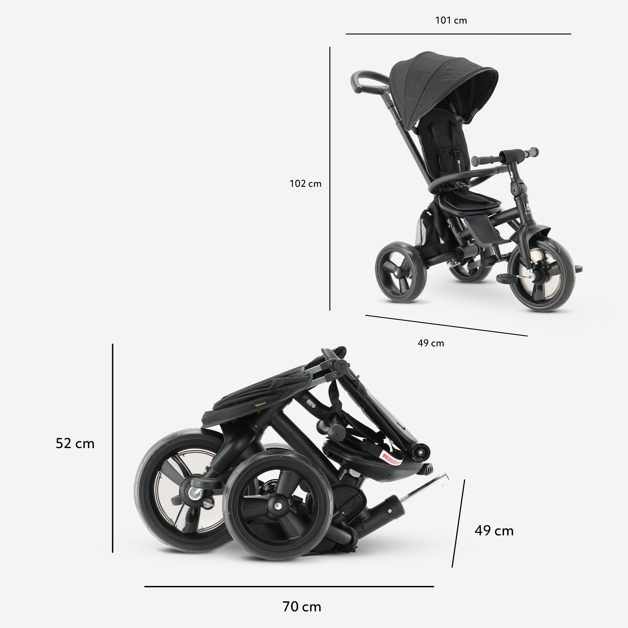 Explorer Luxe Driewieler met duwstang - Opvouwbaar met mandje zwart