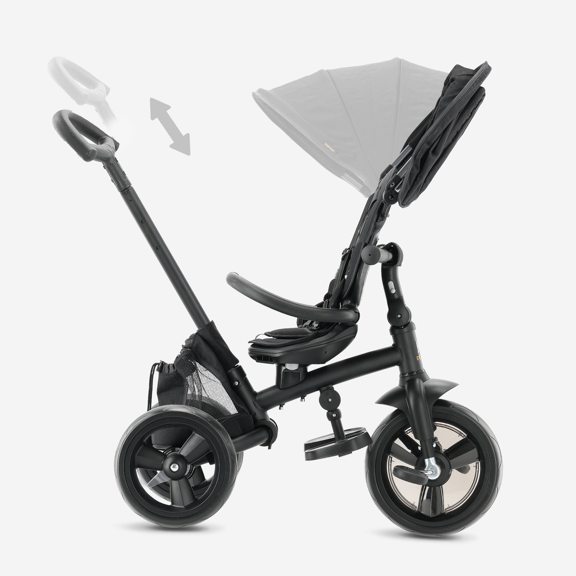 Explorer Luxe Driewieler met duwstang - Opvouwbaar met mandje zwart