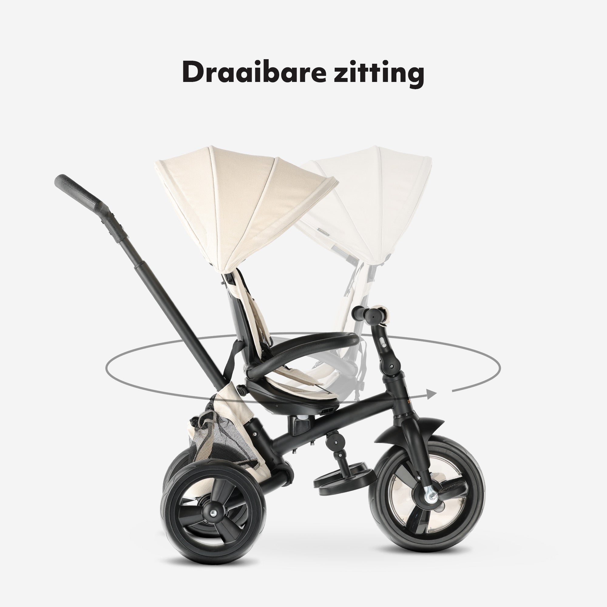 Explorer Luxe Driewieler met duwstang - Opvouwbaar met mandje cream