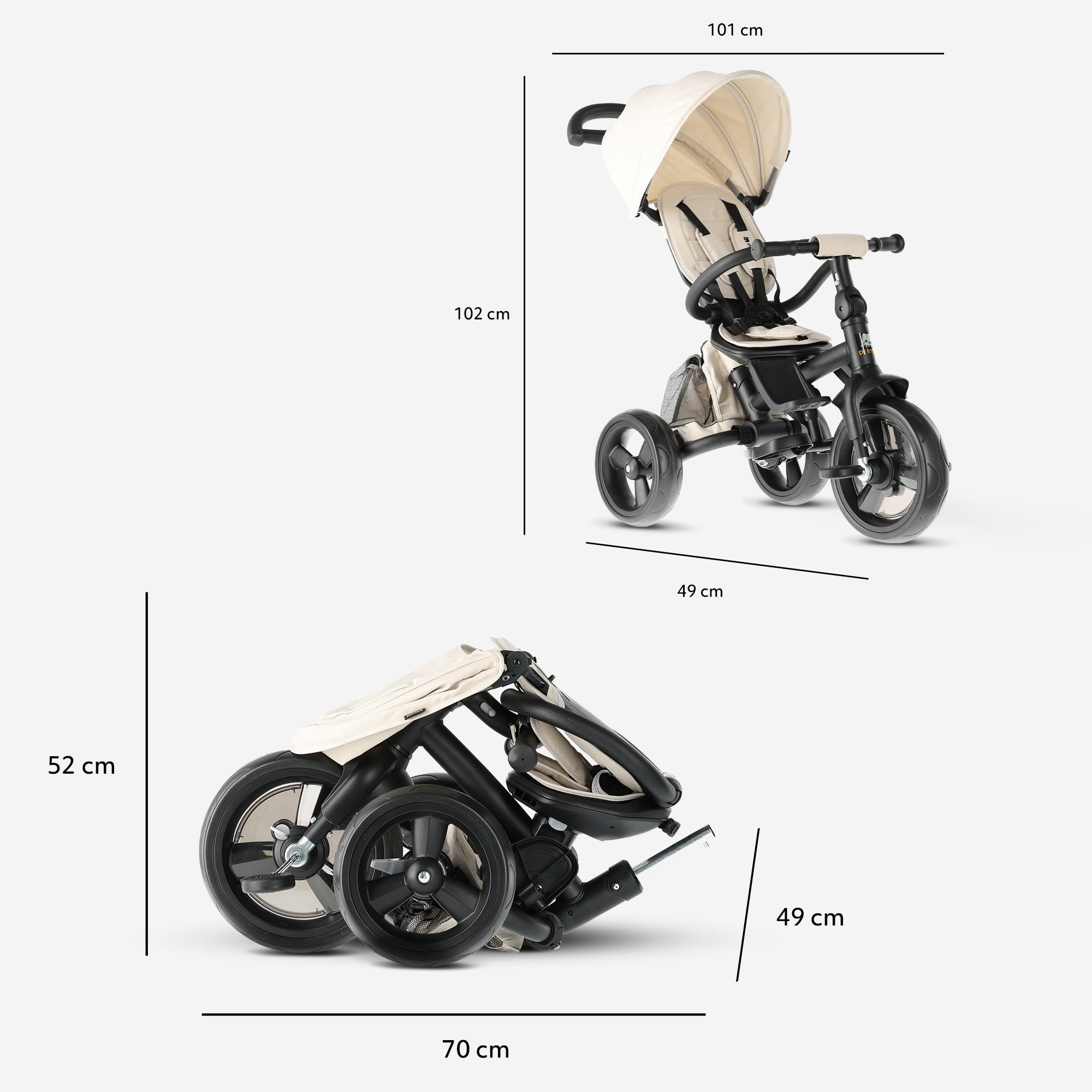 Explorer Luxe Driewieler met duwstang - Opvouwbaar met mandje cream