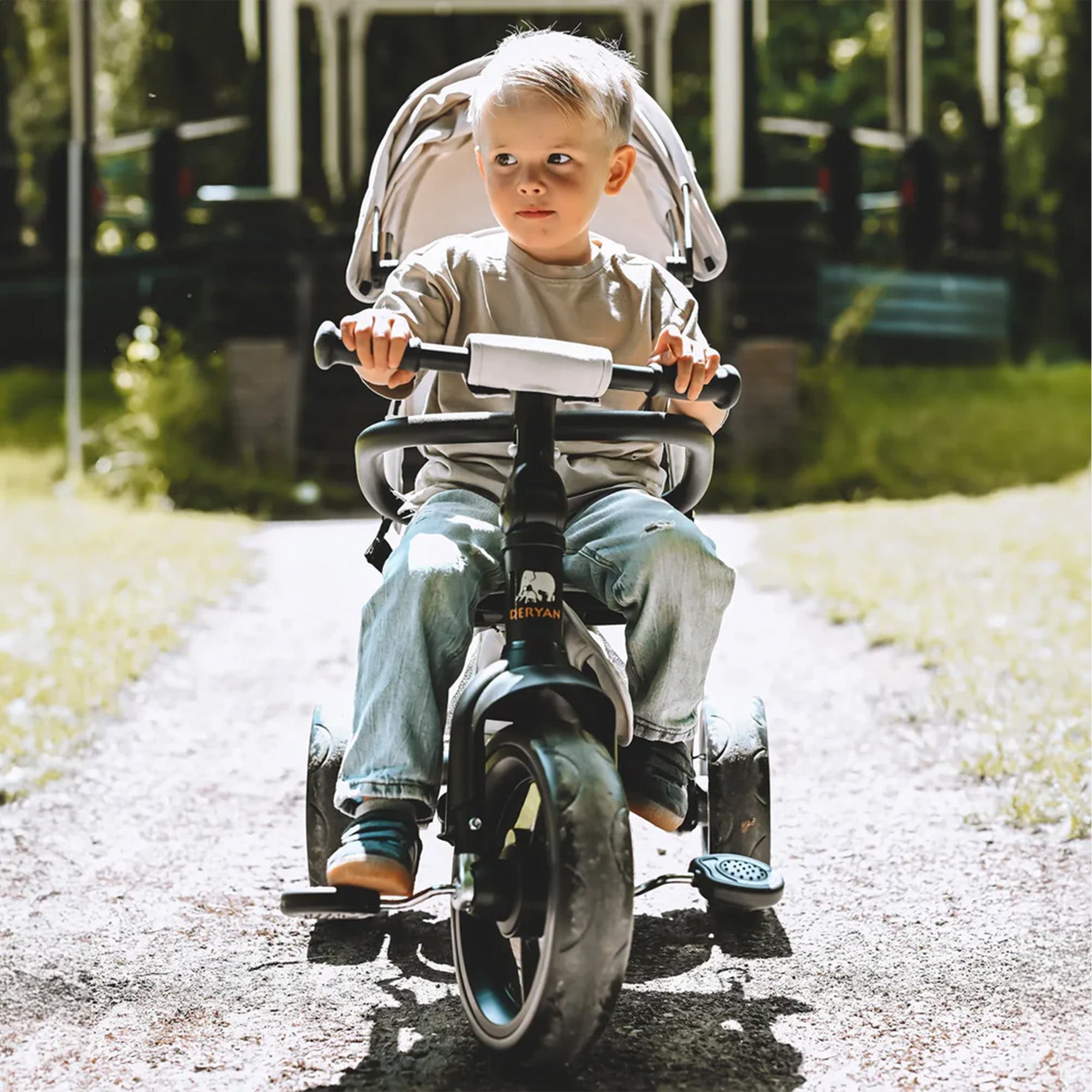 Explorer Luxe Driewieler met duwstang - Opvouwbaar met mandje cream