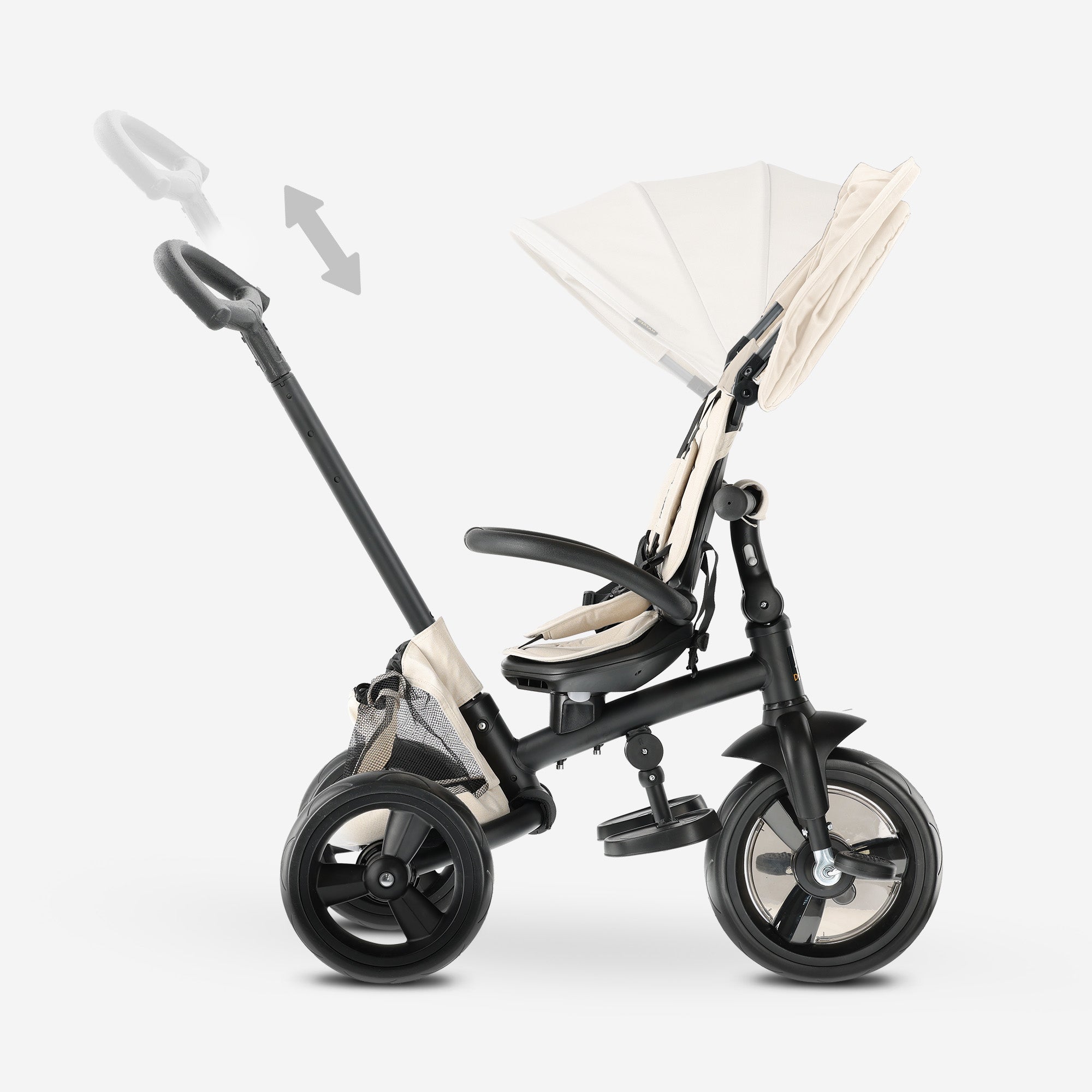 Explorer Luxe Driewieler met duwstang - Opvouwbaar met mandje cream