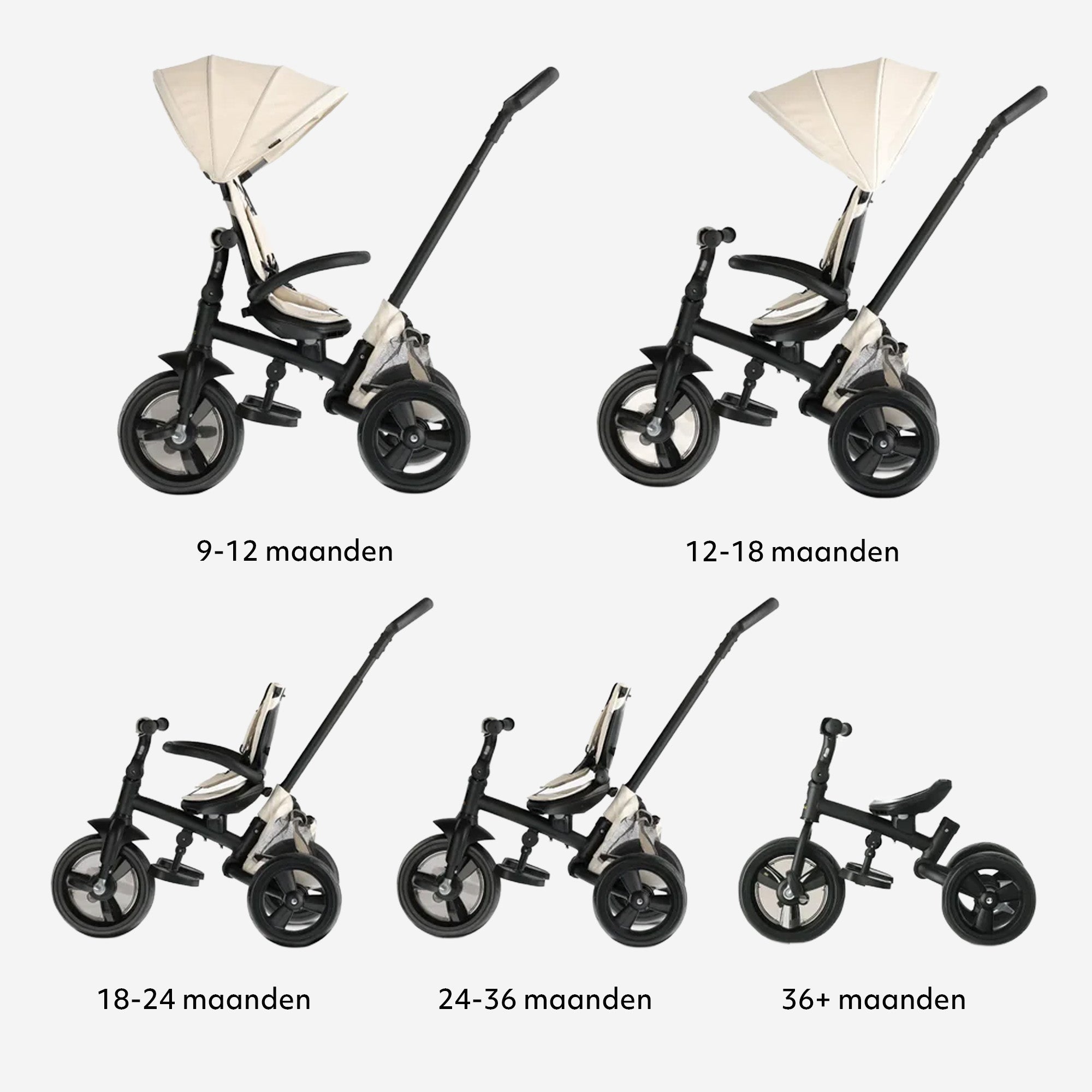 Explorer Luxe Driewieler met duwstang - Opvouwbaar met mandje cream