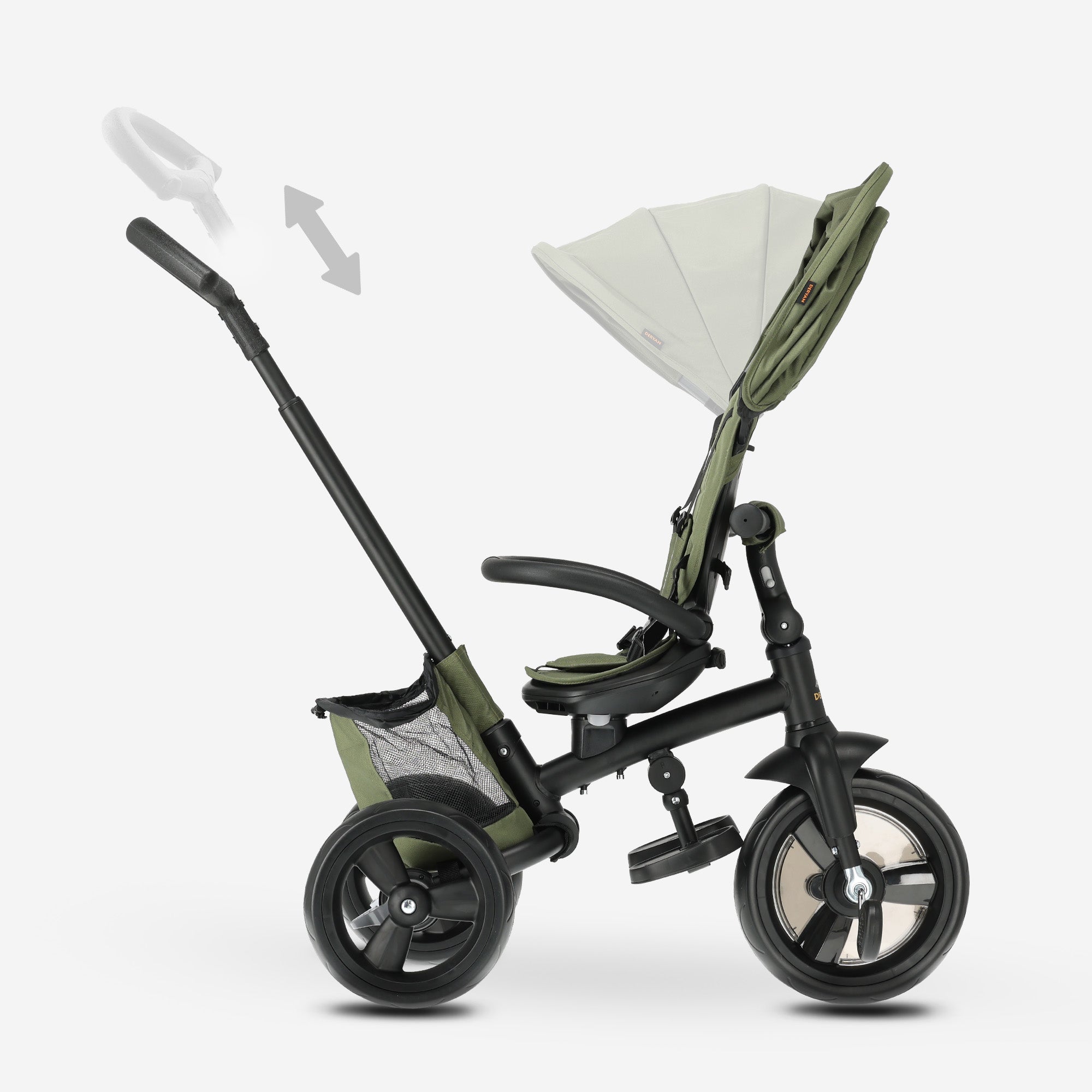 Explorer Luxe Driewieler met duwstang - Opvouwbaar met mandje groen