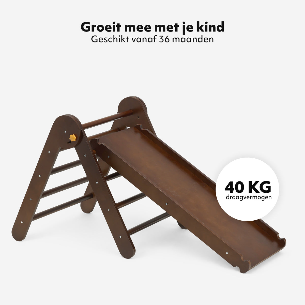 Luxe Klimrek - Driehoek, Klimboog en Glijbaan - Incl. Kussen - Warm Brown