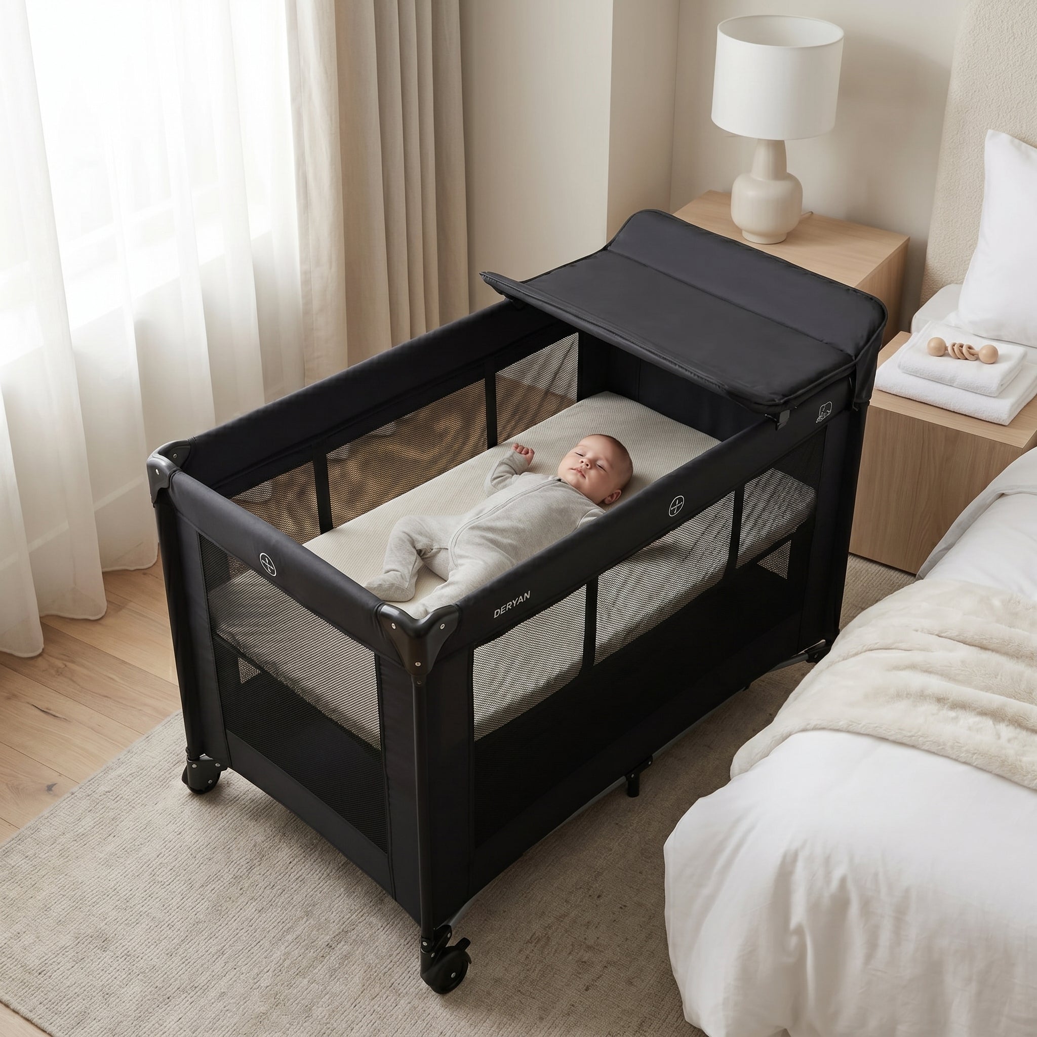 Luxe Campingbed Inclusief transporttas - Inclusief verschoonblad -Inclusief bodemverhoger Zwart