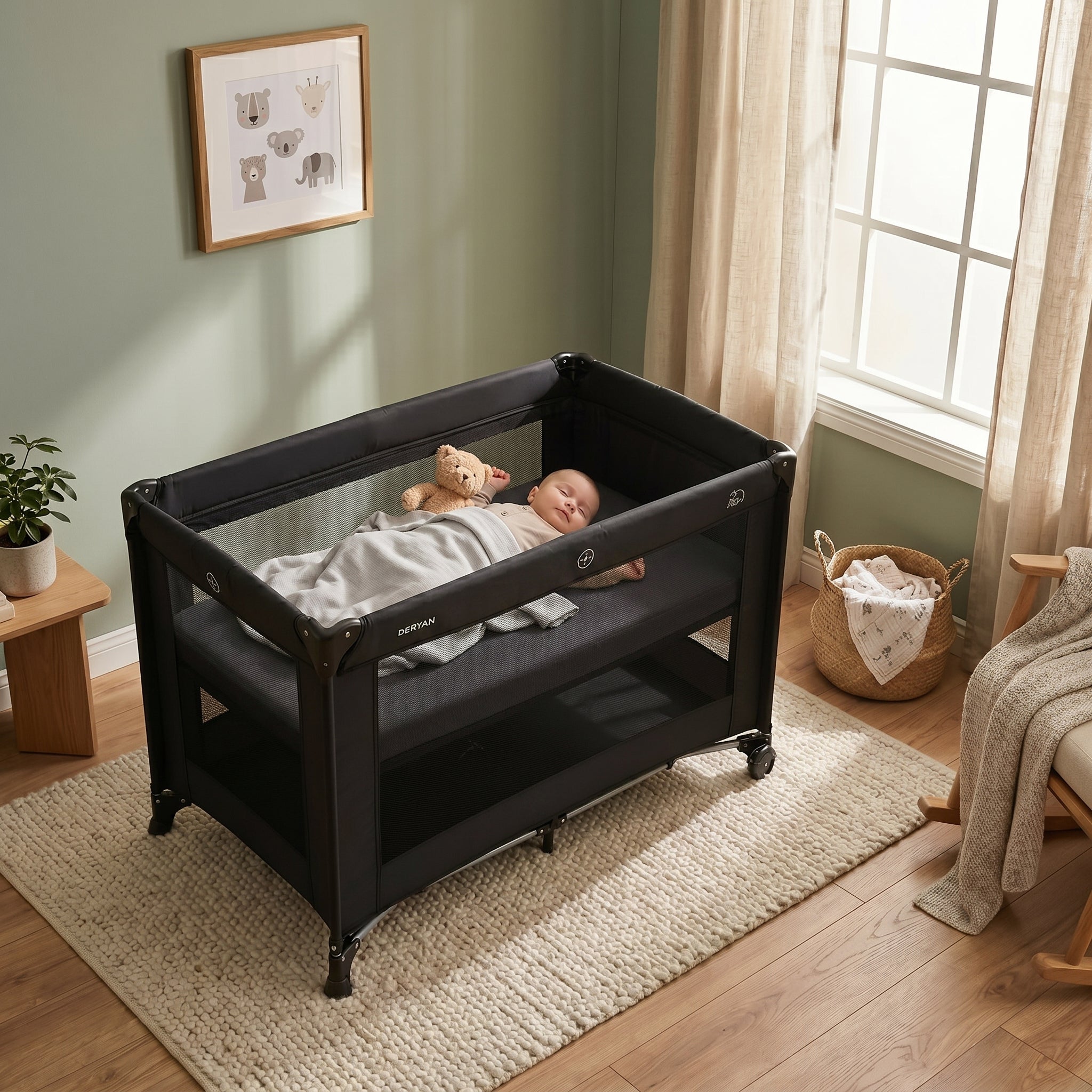 Luxe Campingbed Inclusief transporttas - Inclusief verschoonblad -Inclusief bodemverhoger Zwart