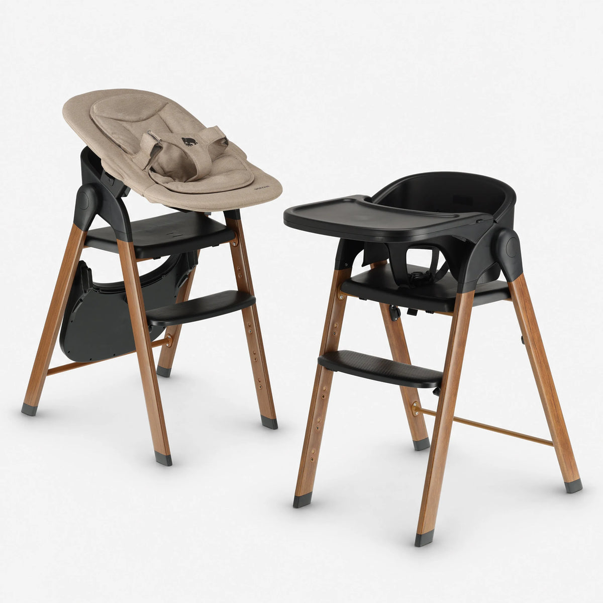 Luxe Meegroeistoel met Babyzitje en Wipstoel Zwart / Warm Brown Hout