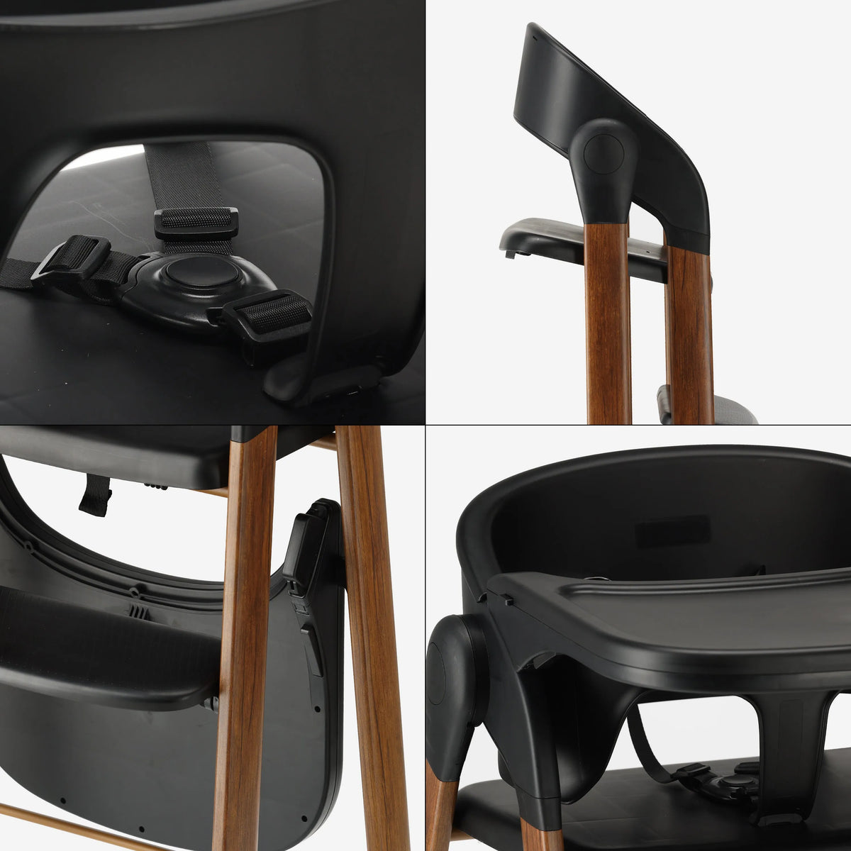 Luxe Meegroeistoel met Babyzitje en Wipstoel Zwart / Warm Brown Hout