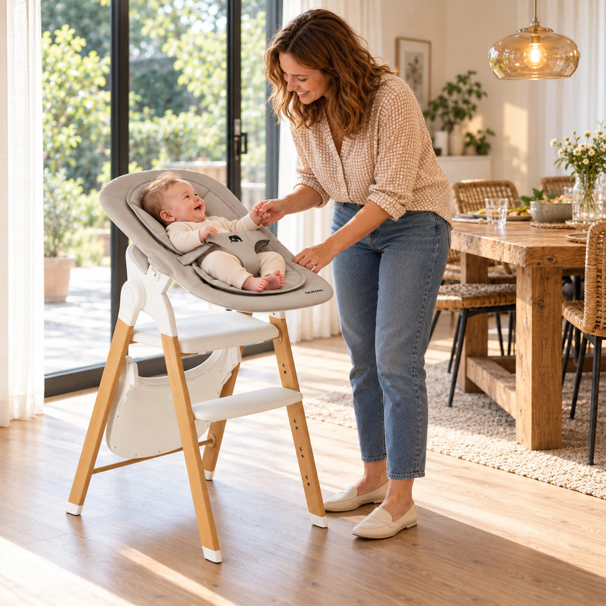 Luxe Meegroeistoel met Babyzitje en Wipstoel Wit / Hout