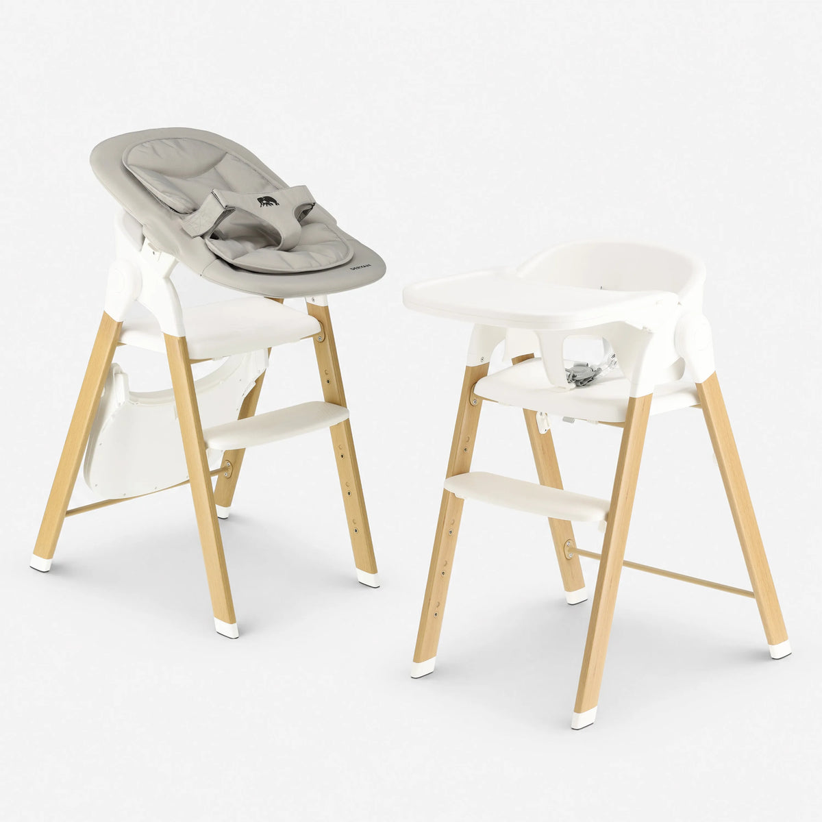 Luxe Meegroeistoel met Babyzitje en Wipstoel Wit / Hout