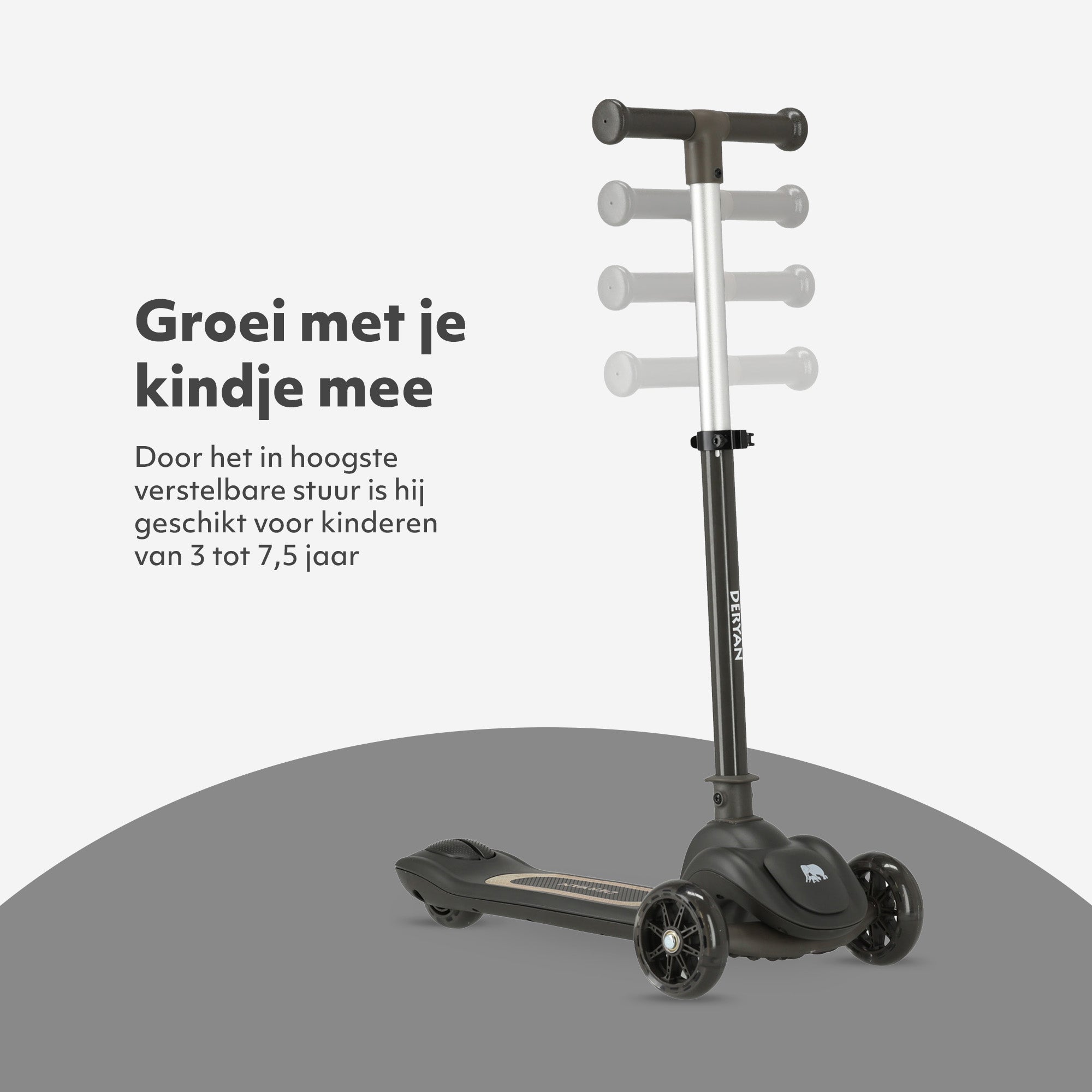 Harvey Kinderstep step 3 wielen - leeftijdsgroep 3+ - max 50kg - LED verlichting in de wielen - hoogte verstelbaar 65-70-75-80 cm - Zwart