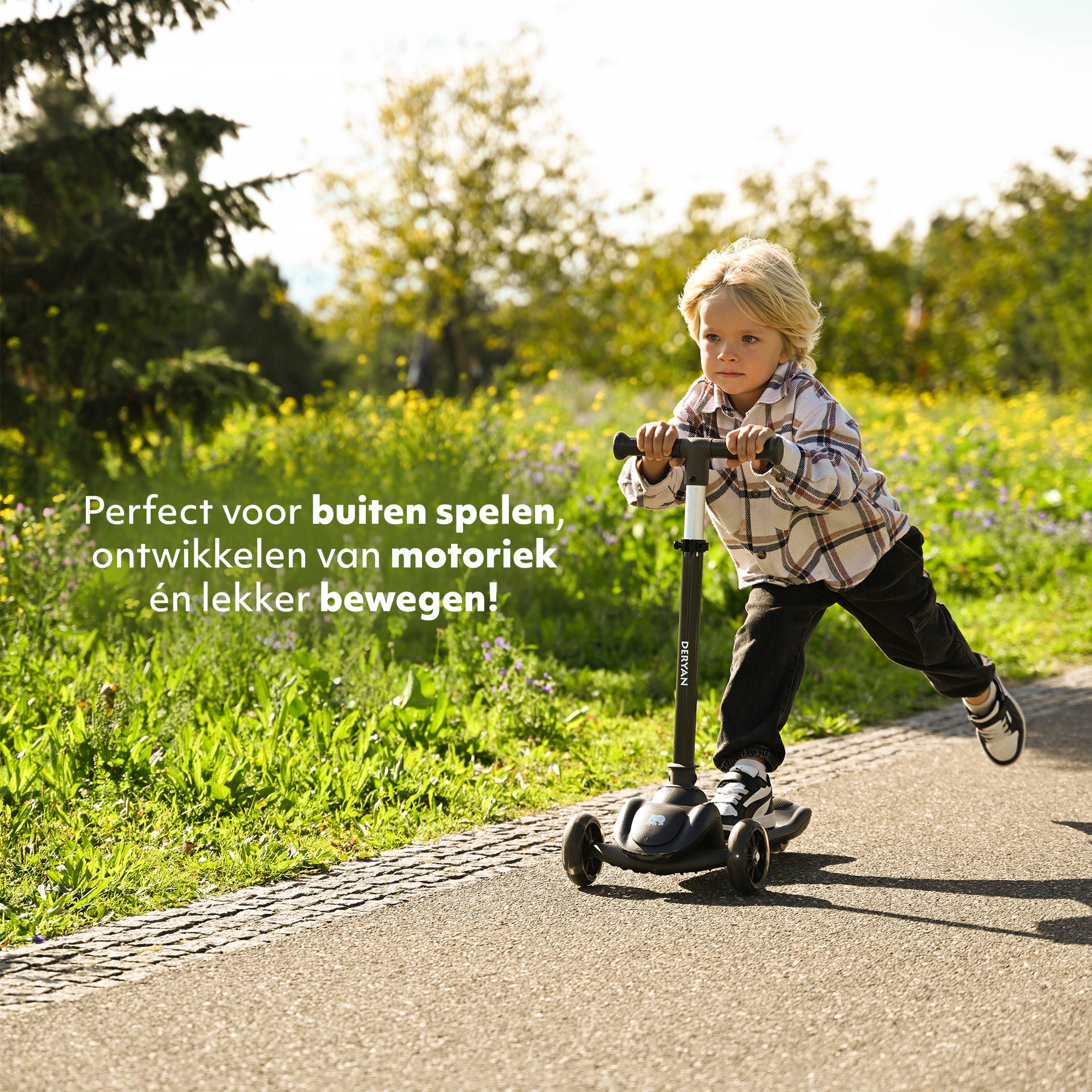 Harvey Kinderstep step 3 wielen - leeftijdsgroep 3+ - max 50kg - LED verlichting in de wielen - hoogte verstelbaar 65-70-75-80 cm - Zwart