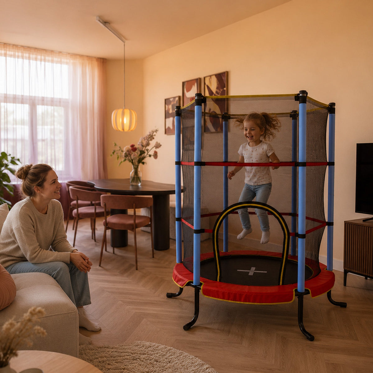 Indoor Kindertrampoline 140cm - Met Veiligheidsnet - Rood