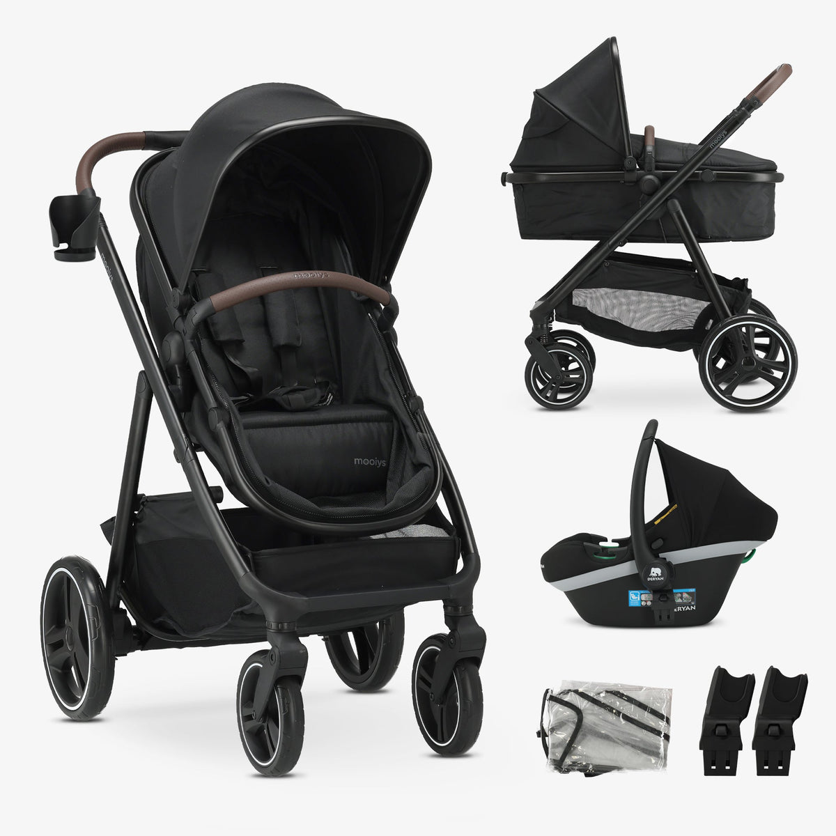 Mooiys Luca Kinderwagen 3in1 - Multi functionele Kinderwagen - inclusief autostoel - Zwart