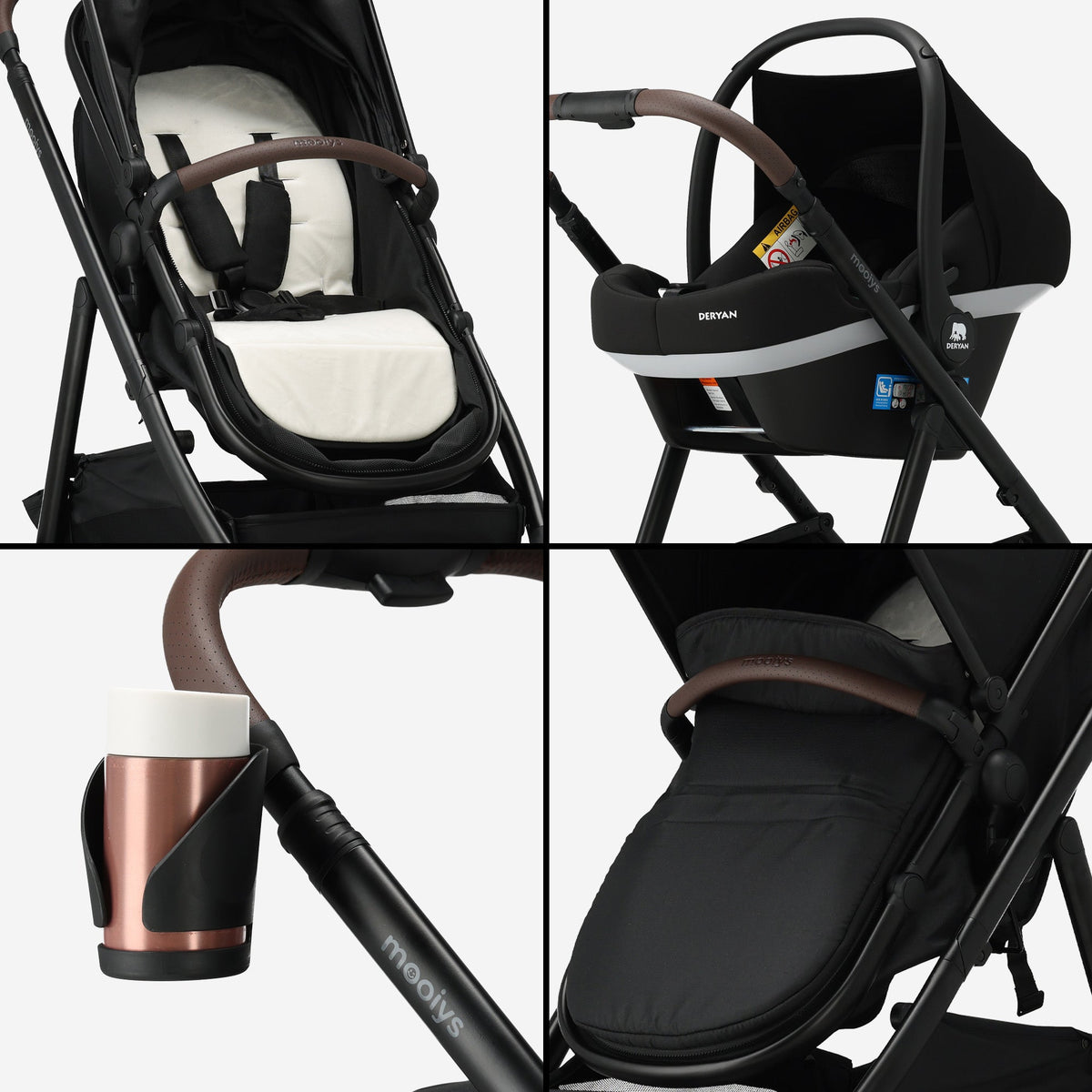 Mooiys Luca Kinderwagen 3in1 - Multi functionele Kinderwagen - inclusief autostoel - Zwart