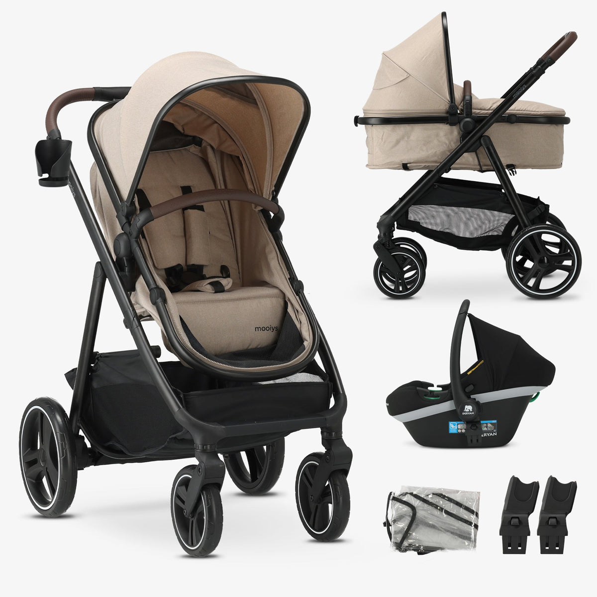 Mooiys Luca Kinderwagen 3in1 - Multi functionele Kinderwagen - inclusief autostoel - Nougat
