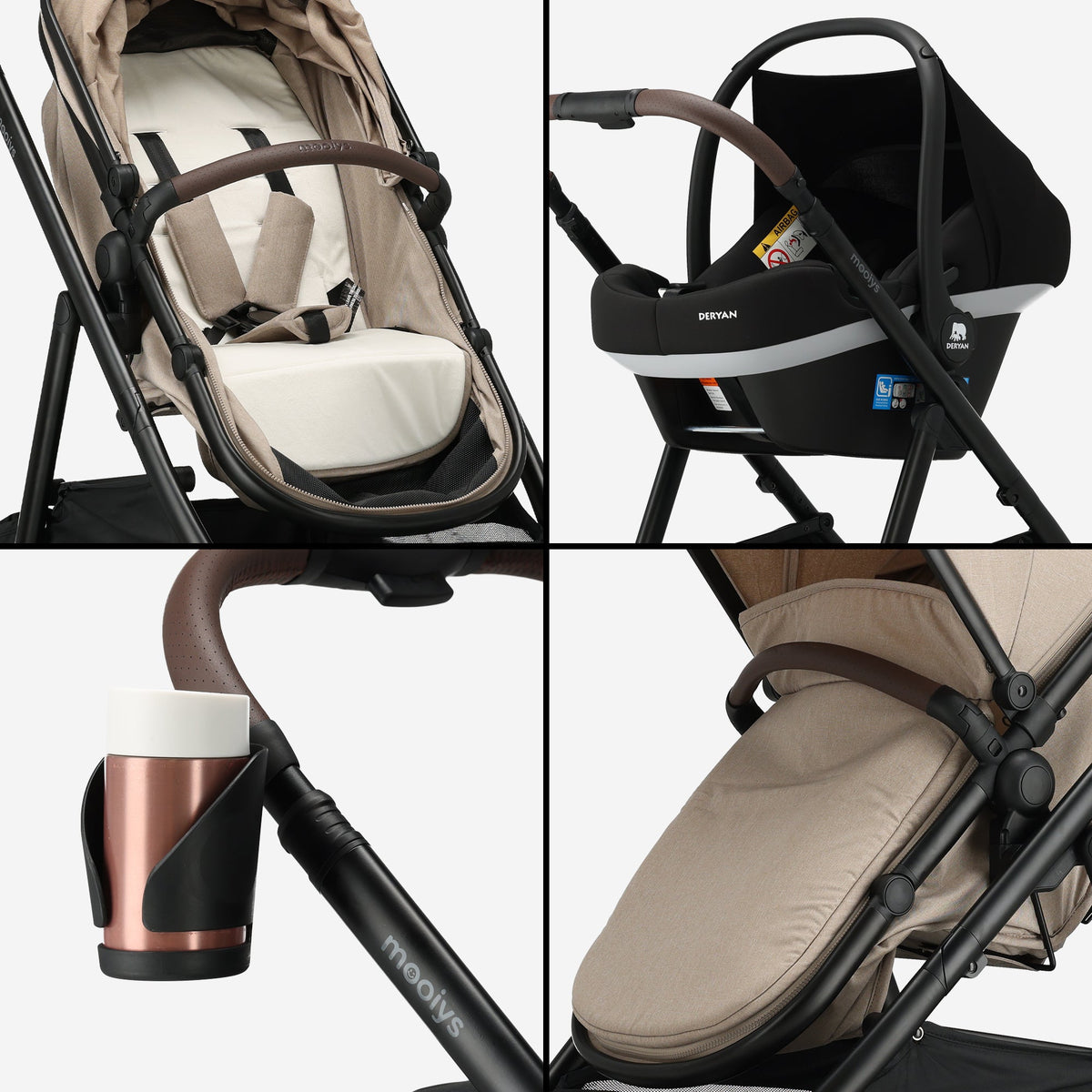 Mooiys Luca Kinderwagen 3in1 - Multi functionele Kinderwagen - inclusief autostoel - Nougat