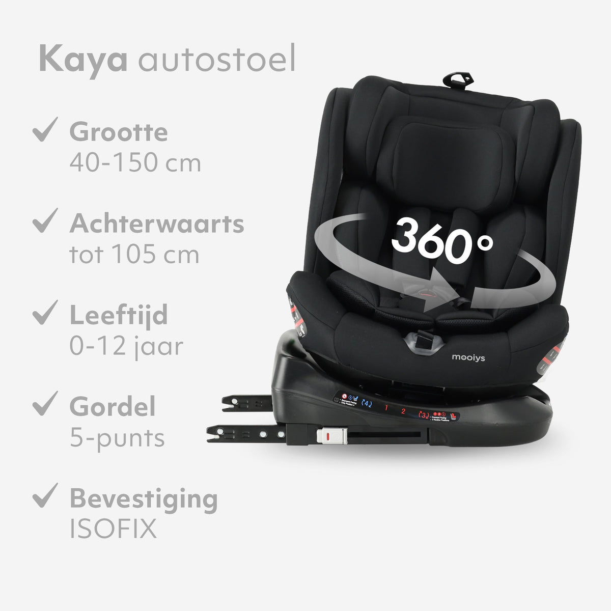 Kaya Luxe Autostoel I-Size - 360° Draaibaar - Isofix - Zwart