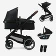 DERYAN Noa 3-in-1 kinderwagen Zwart met reiswieg autostoel adapters en cupholder