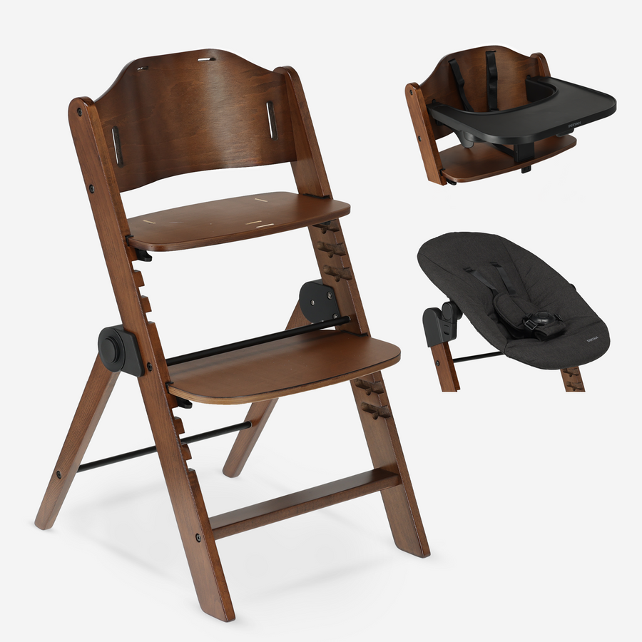 Odin Houten Meegroeistoel met Bouncer en Eetblad - Warm Brown/Zwart