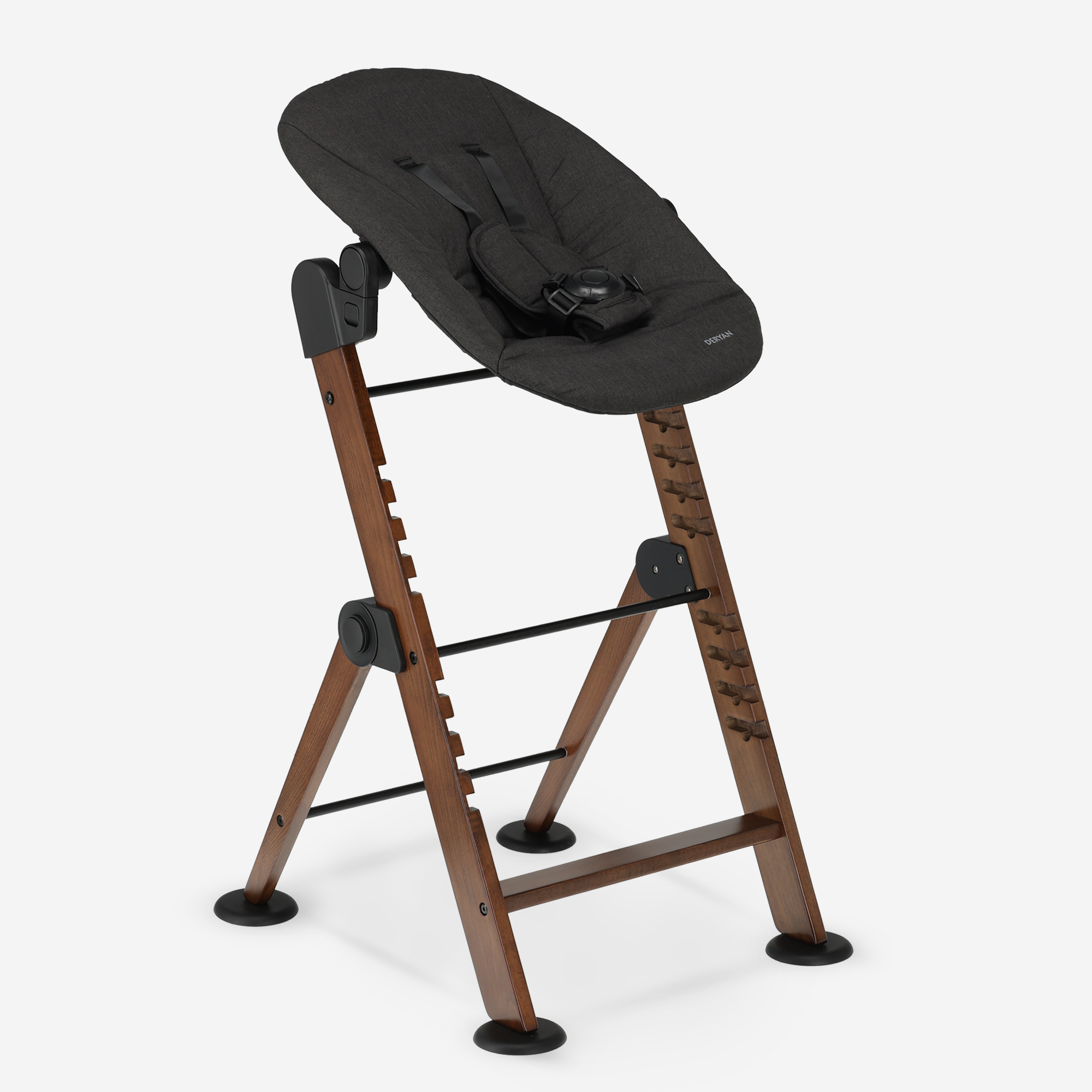 Odin Luxe Houten Meegroeistoel Kinderstoel met Bouncer - Inclusief Eetblad - Verstelbare Kinderstoel - Warm Brown /Zwart