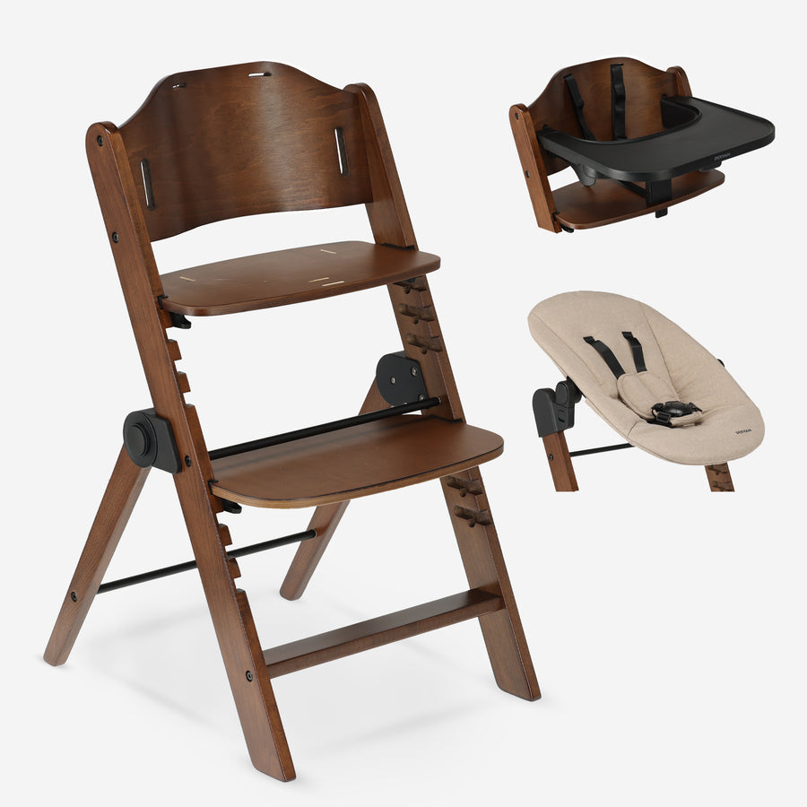 Odin Houten Meegroeistoel met Bouncer en Eetblad - Warm Brown Nougat