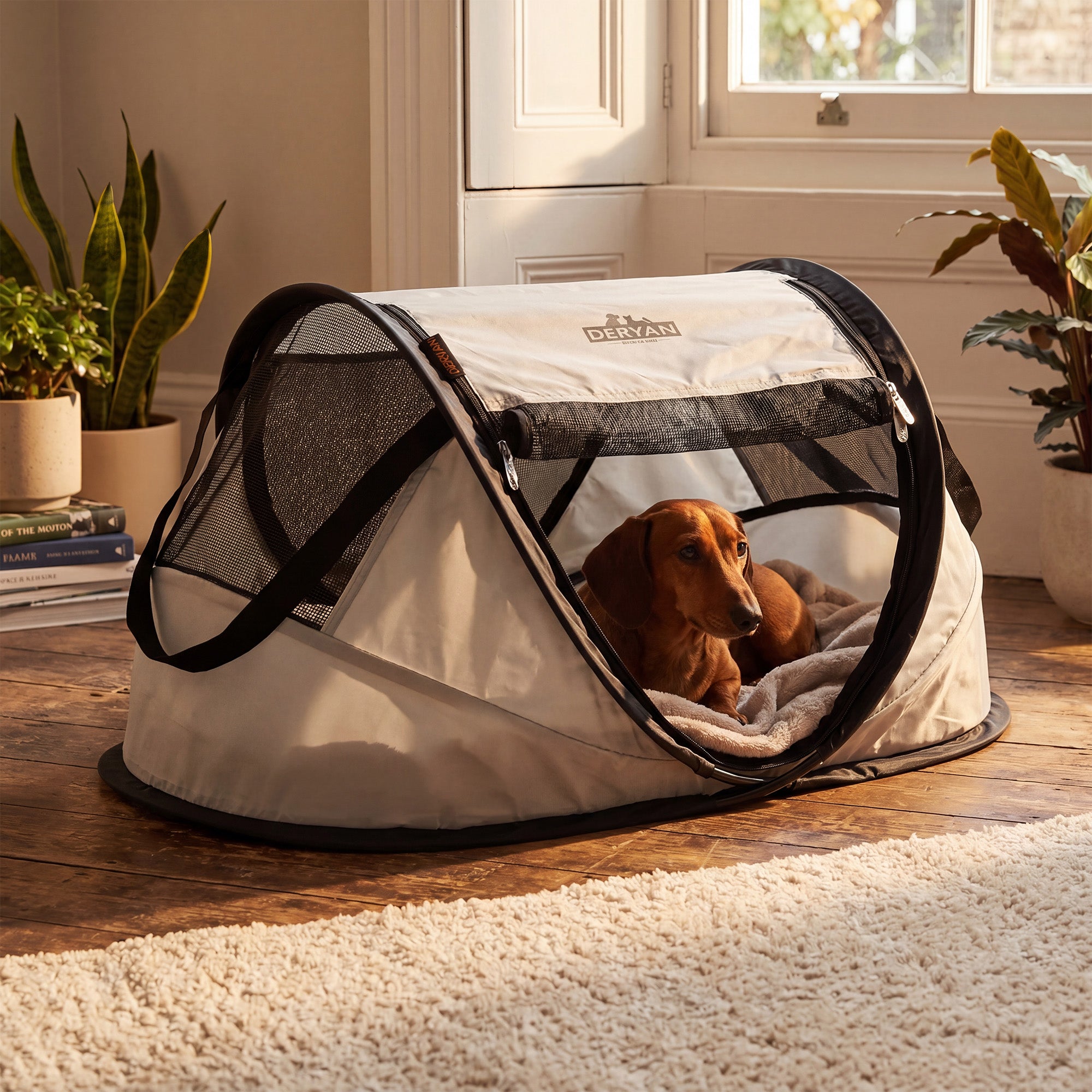 Deryan Dogs & Cats - Luxe Pop-Up Pet Travel-Cot - Hondenren - Pop-up systeem - Opvouwbare bench - Extra dik gaas - Small