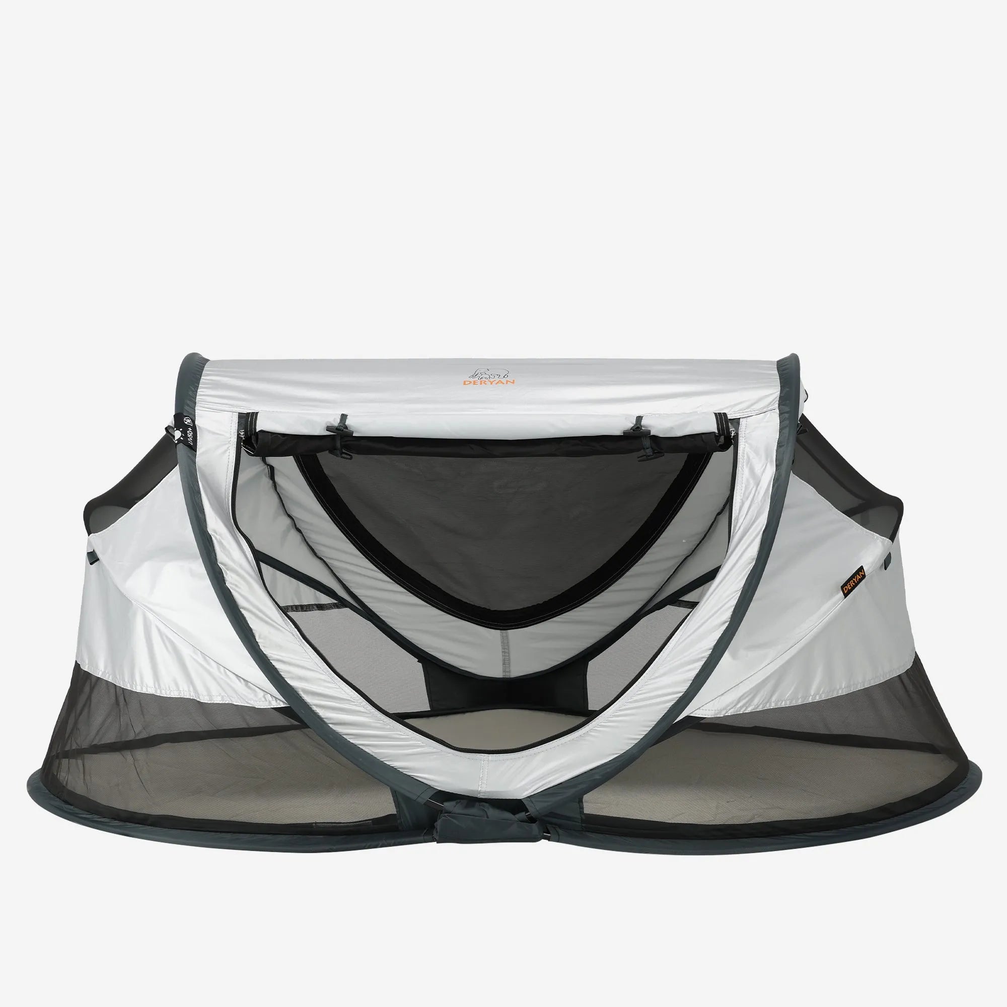 Peuter Luxe Silver reisbedje pop-up met muggennet <1 mm zelfopblaasbaar matras en 50% UV-bescherming