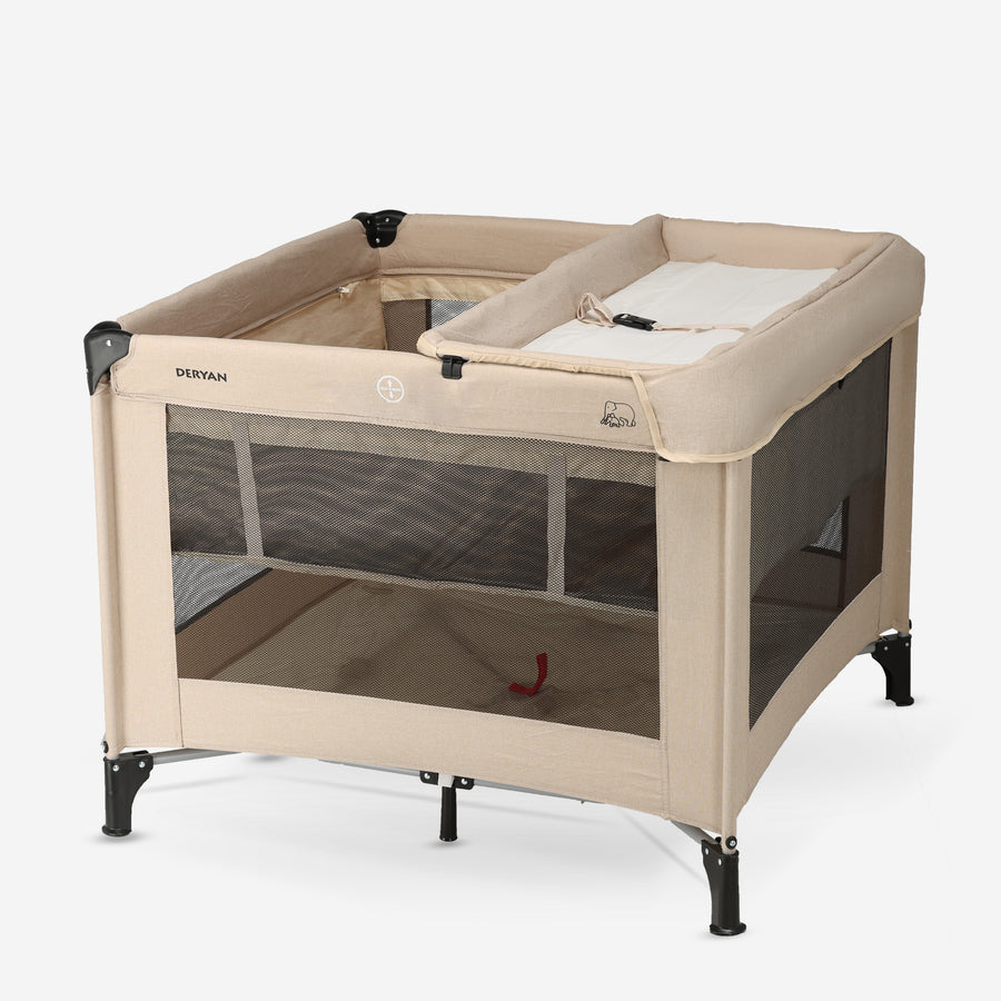 Inklapbare Kinderbox 100x100 cm - Met Verschoonblad - Nougat