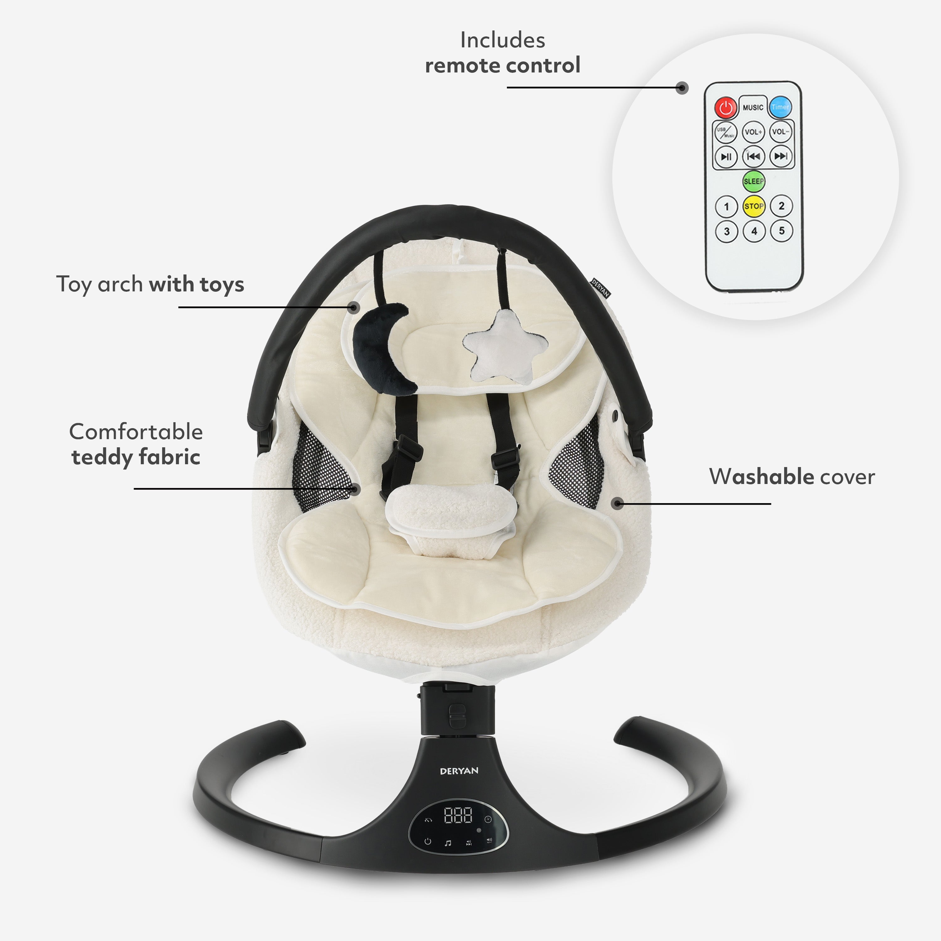 Elektrische Wipstoel - Baby Schommelstoel - Teddy Wit