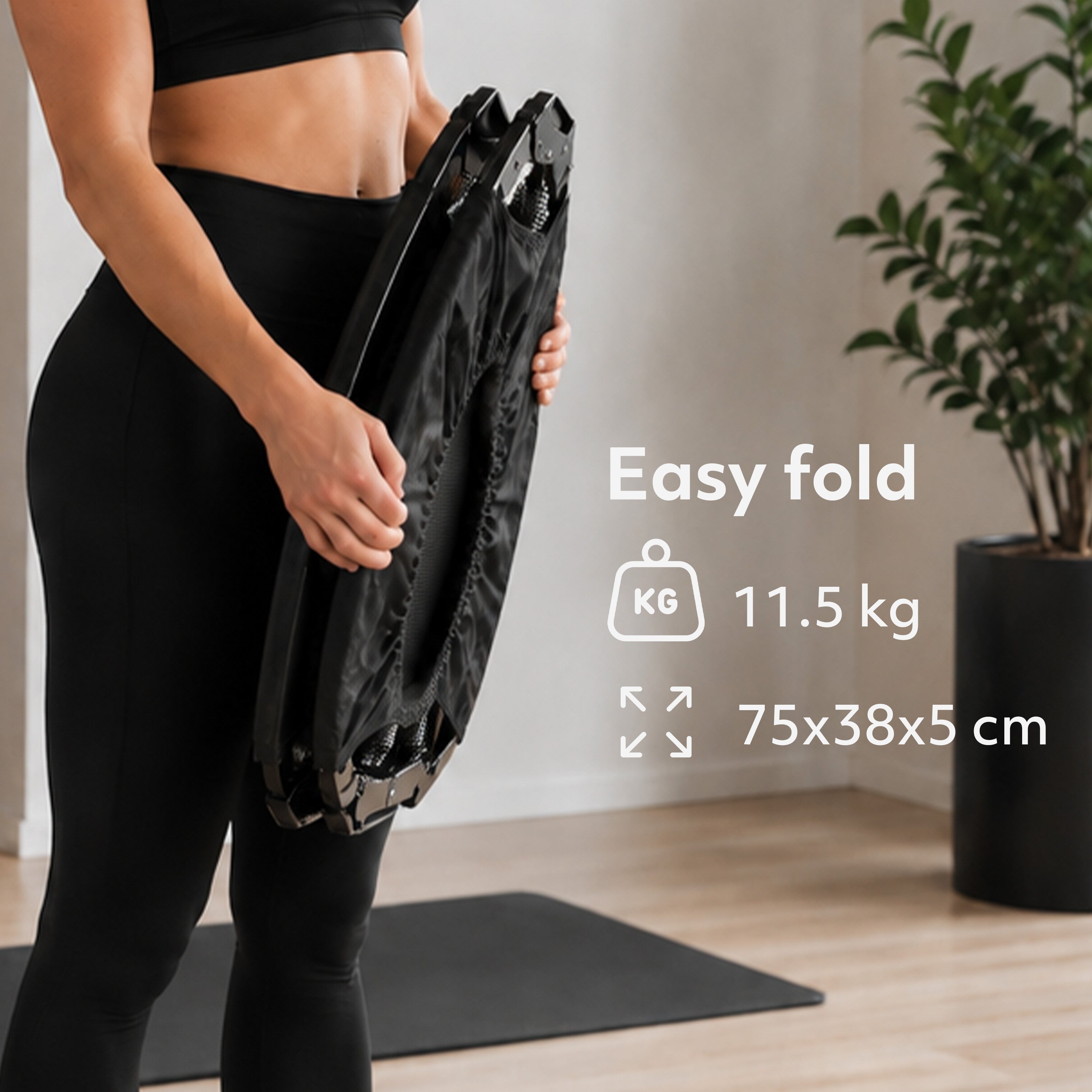Opvouwbare Fitness Trampoline 100 cm met Handvat - Zwart
