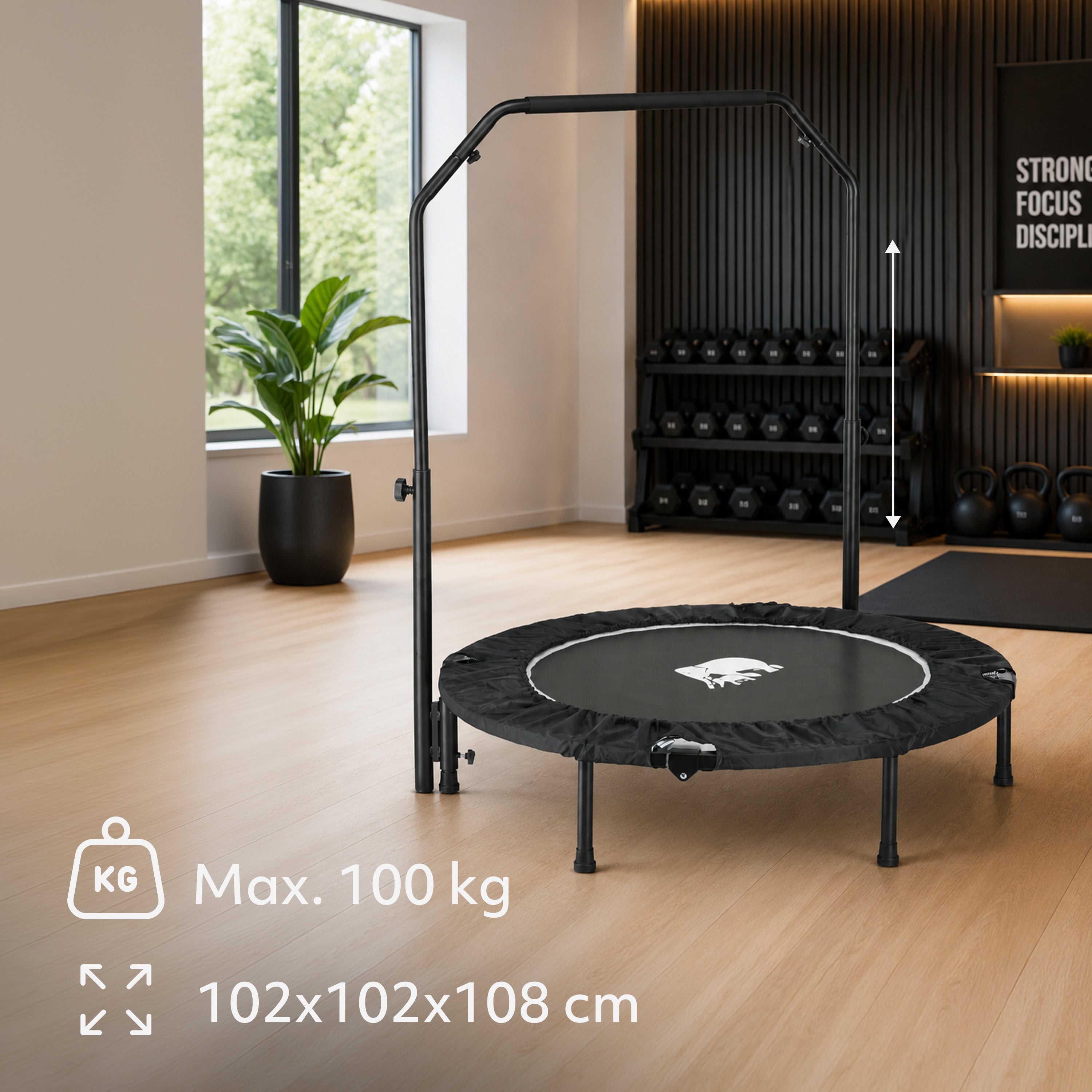 Opvouwbare Fitness Trampoline 100 cm met Handvat - Zwart