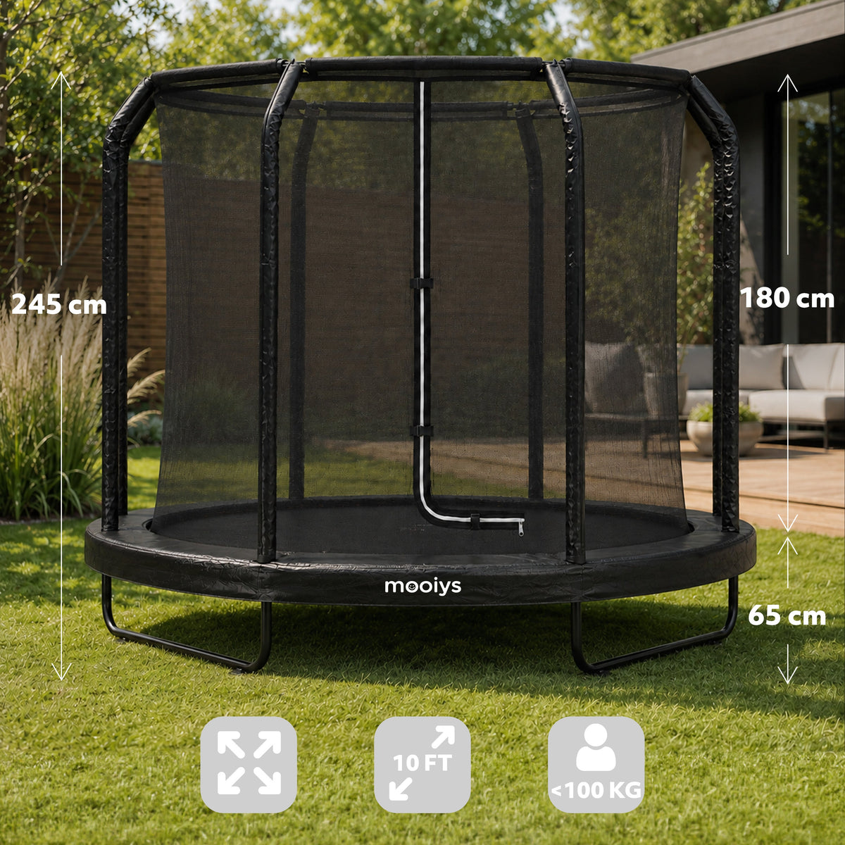 Kindertrampoline 305 cm met Veiligheidsnet en Ladder - Zwart