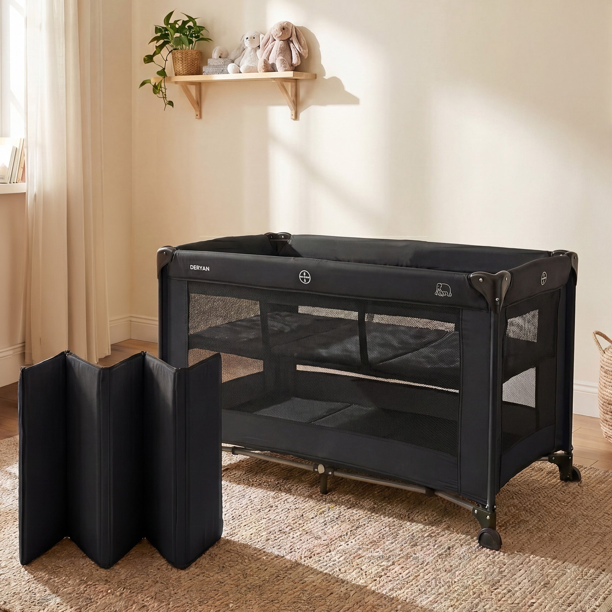 Luxe Campingbed Inclusief transporttas - Inclusief verschoonblad -Inclusief bodemverhoger Zwart