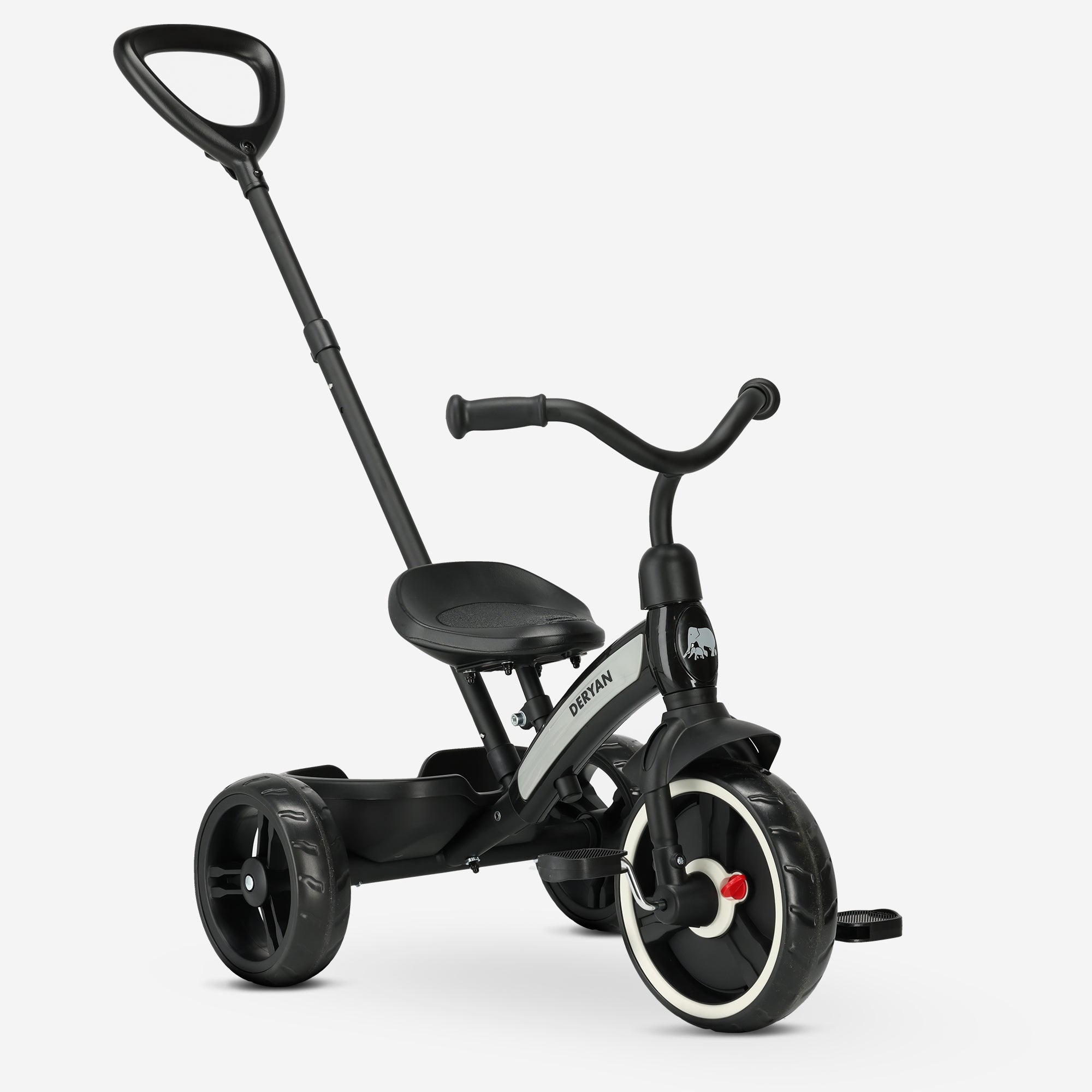 DERYAN Wanderer driewieler met duwstang voor peuters en kleuters compact lichtgewicht stabiele drie wielen ergonomisch zadel