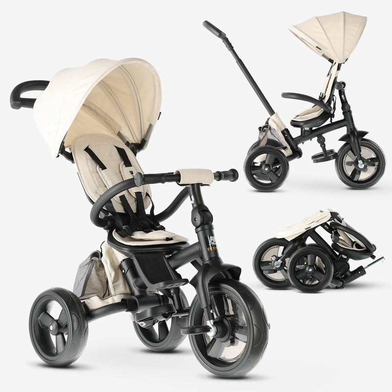 Explorer Luxe Driewieler met duwstang - Opvouwbaar met mandje cream