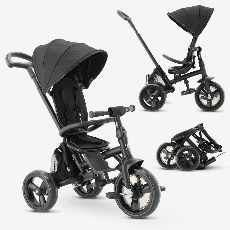 Explorer Luxe Driewieler met duwstang - Opvouwbaar met mandje zwart