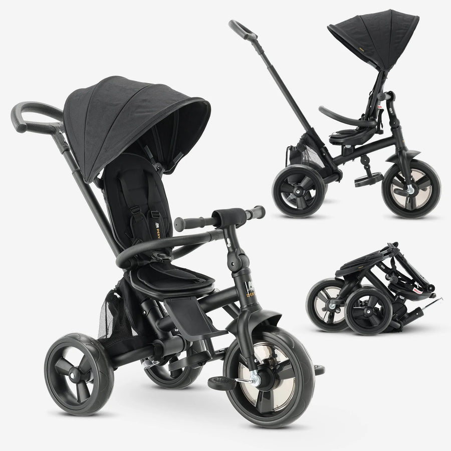 Explorer Luxe Driewieler met duwstang - Opvouwbaar met mandje zwart