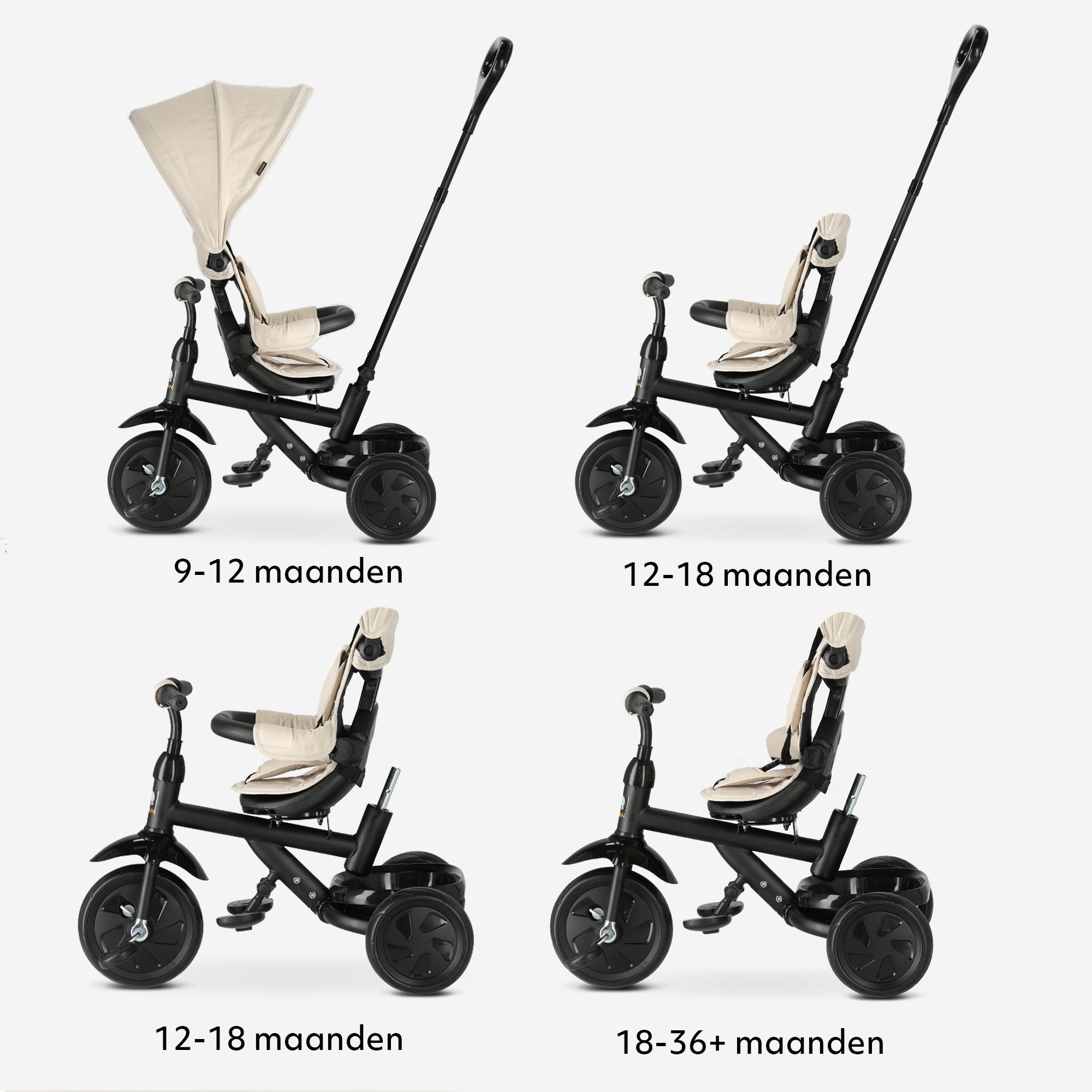 Adventurer Driewieler met duwstang Cream