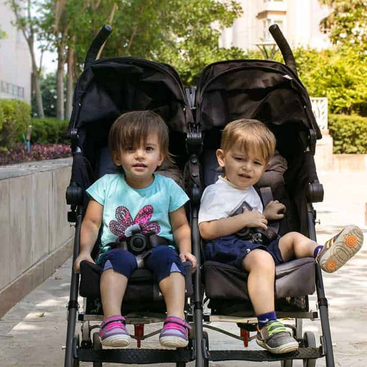 Miles Duo Buggy - Tweeling Buggy - Lichtgewicht dubbele buggy - Zwart