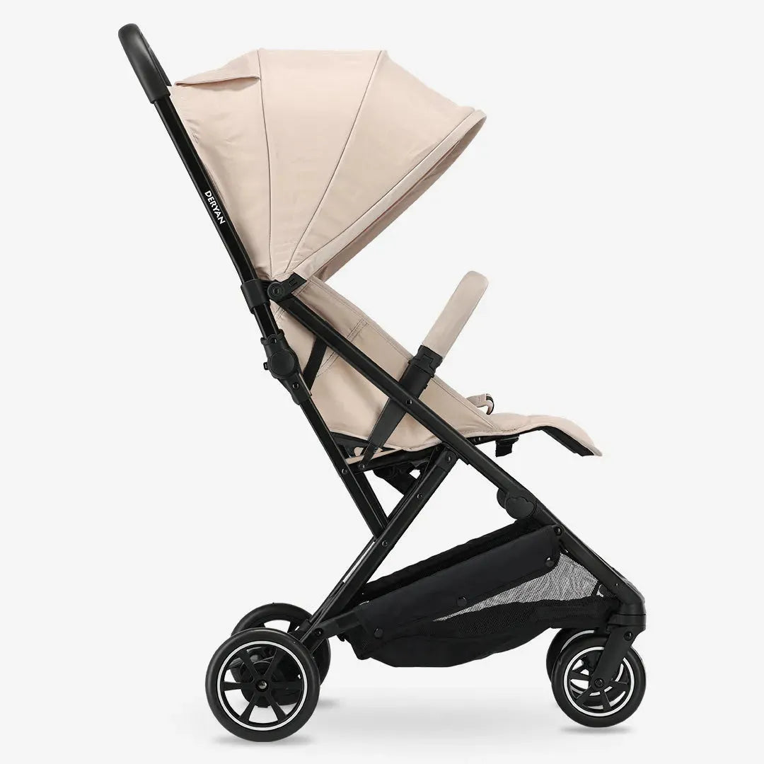 Luxe Easy Lichtgewicht Buggy Taupe compact opvouwbaar past in vliegtuigvak lichtgewicht en wendbaar