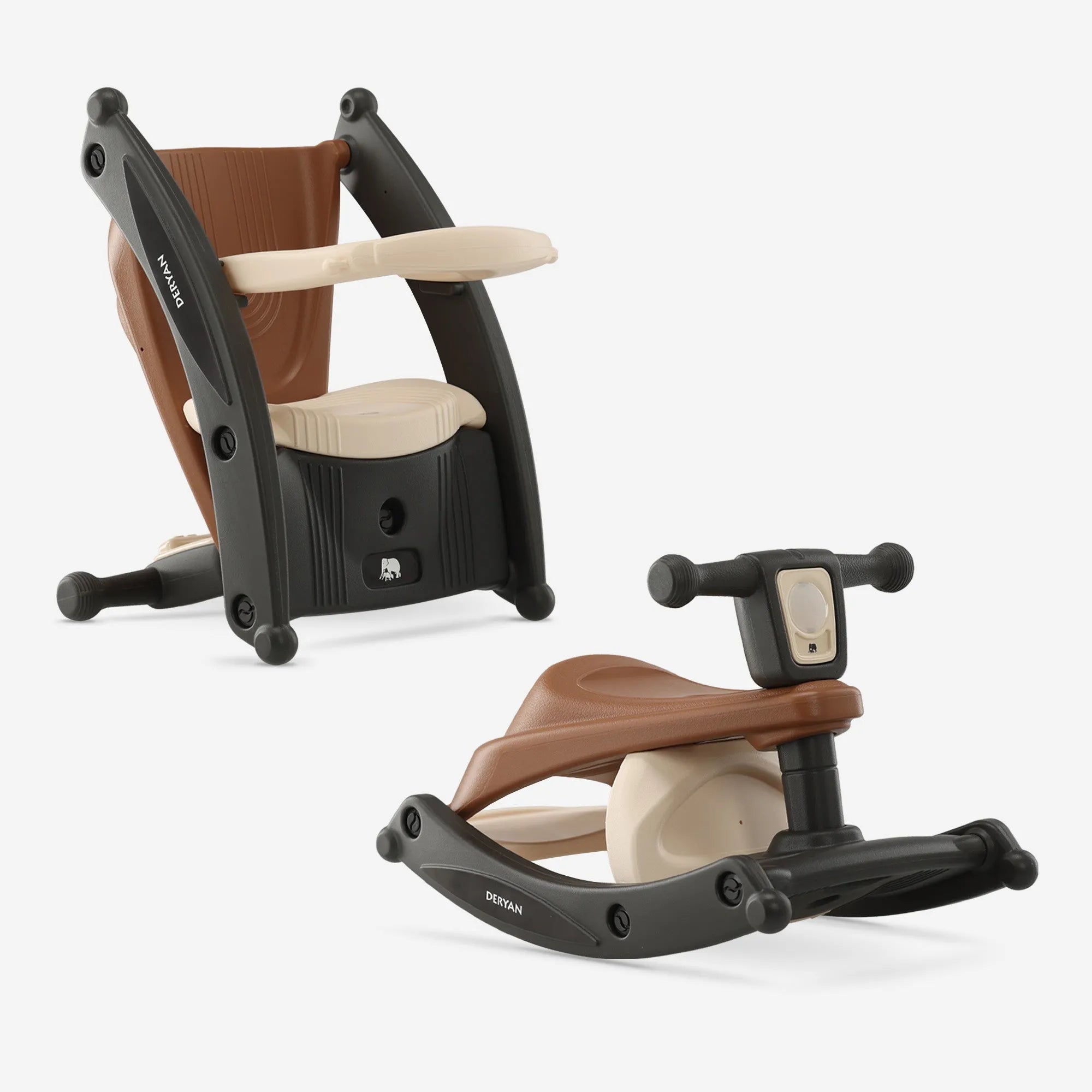 Tobi 2-in-1 stoel en schommelstoel Bruin/Cream vouwbaar frame beklede zitting