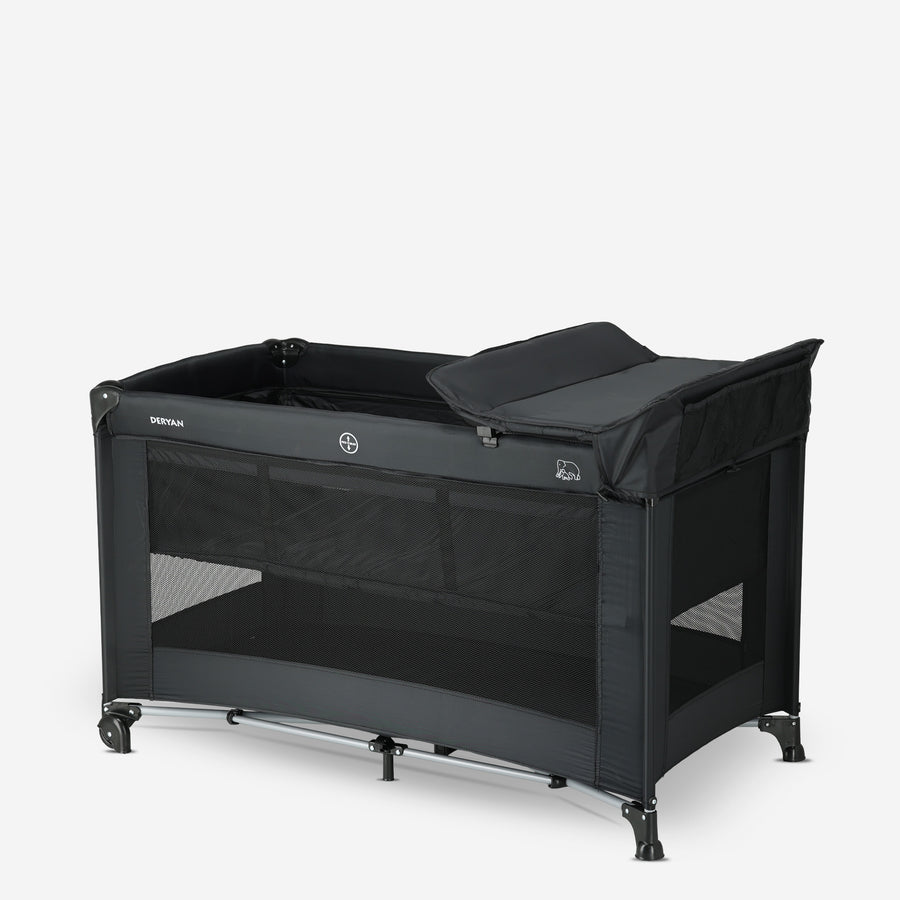 Luxe Campingbed met Verschoonblad en Bodemverhoger - Zwart