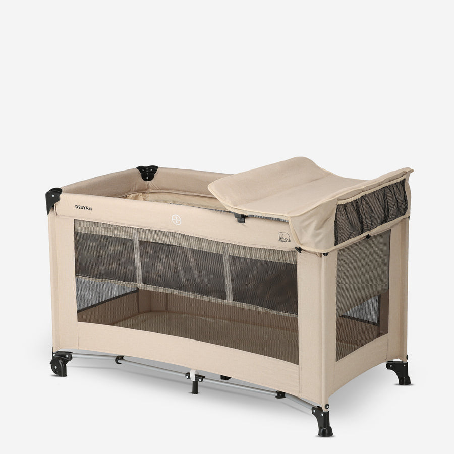 Luxe Campingbed met Verschoonblad en Bodemverhoger - Nougat