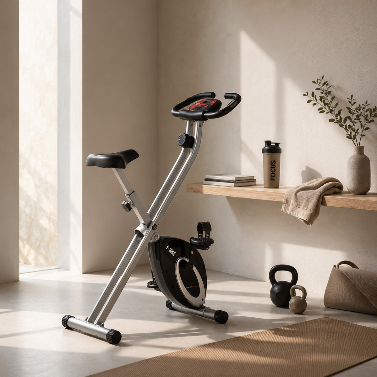 Ultrasport F-Bike Opvouwbare Hometrainer – 8 Weerstandsniveaus – LCD-Display – Hartslagmeting – Zwart/Zilver